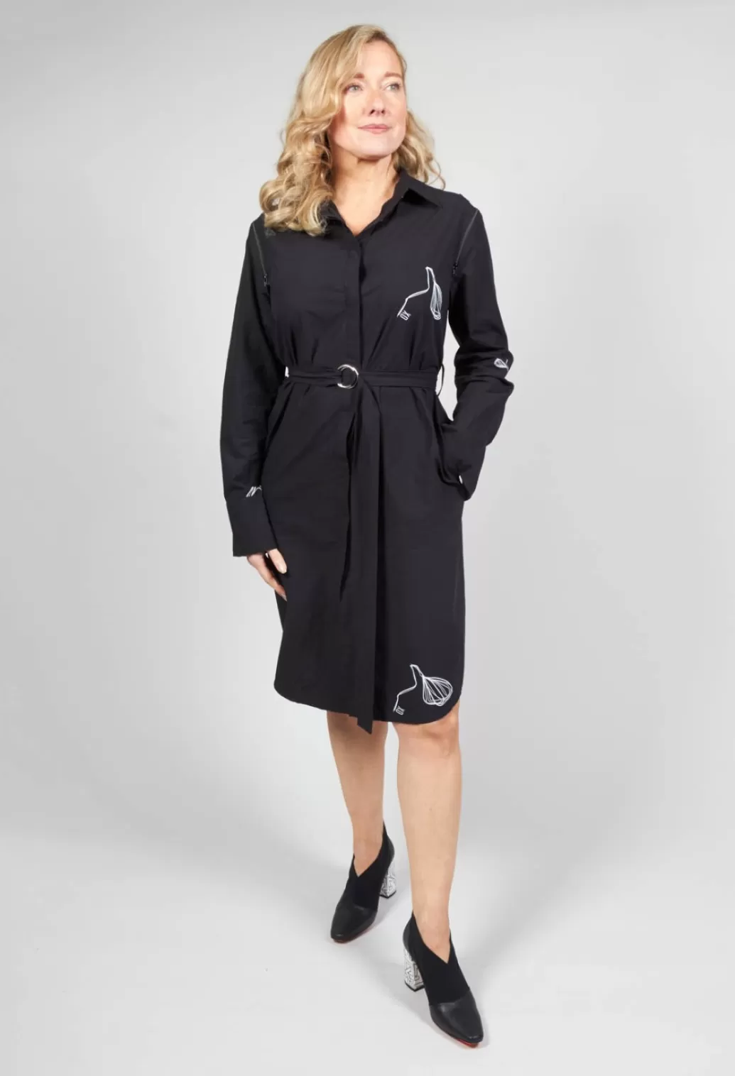 Dresses^Xenia Design Oversized Belted Shirt Dress With Pattern In Black