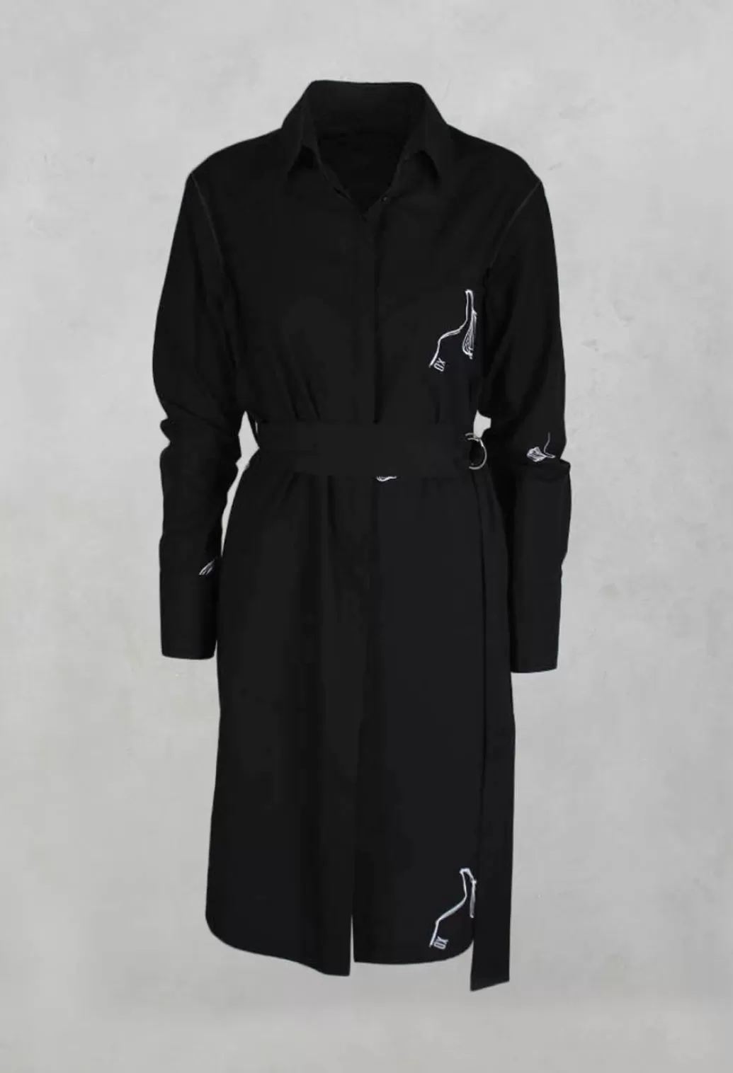 Dresses^Xenia Design Oversized Belted Shirt Dress With Pattern In Black