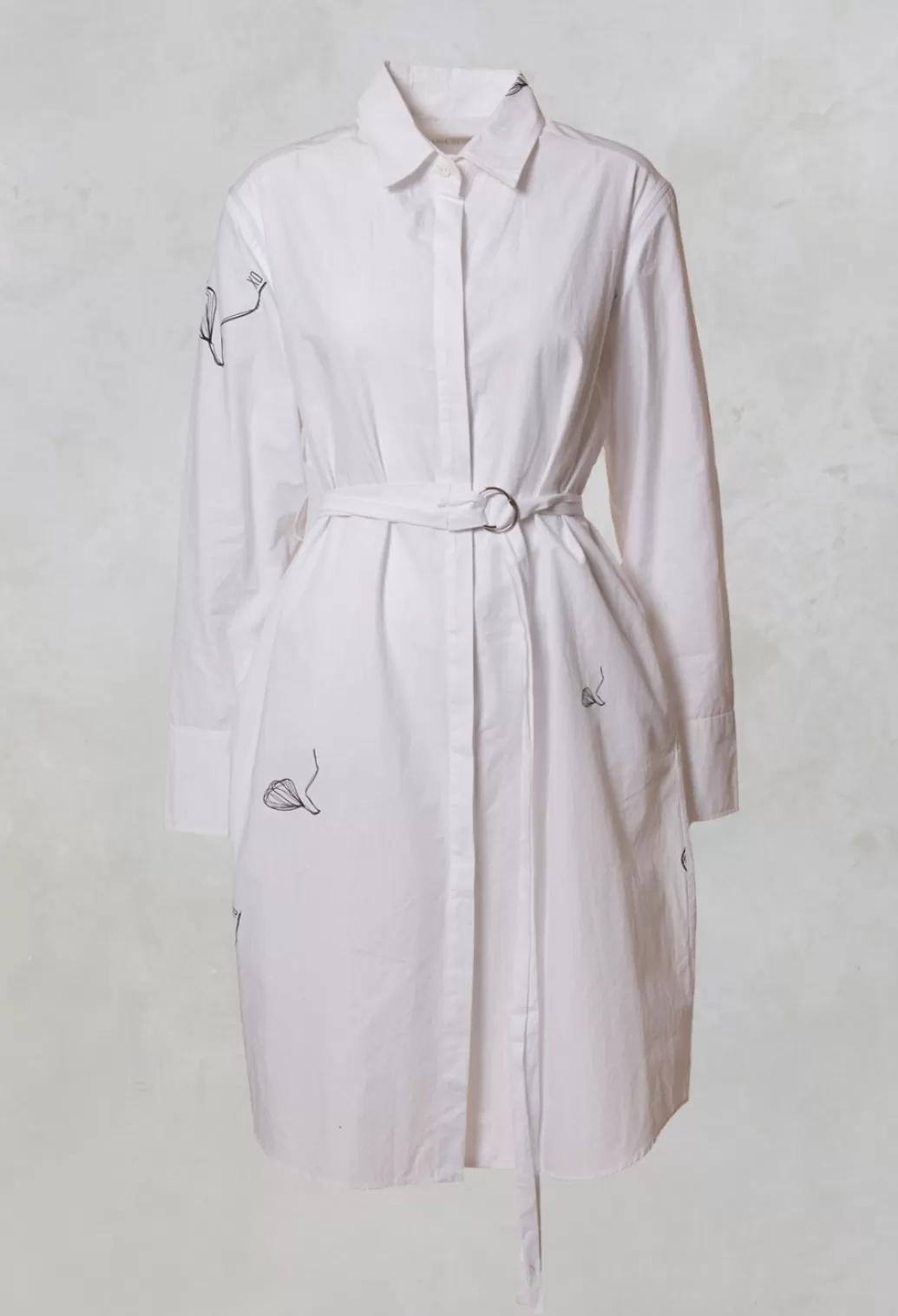 Dresses^Xenia Design Oversized Belted Shirt Dress With Pattern In White