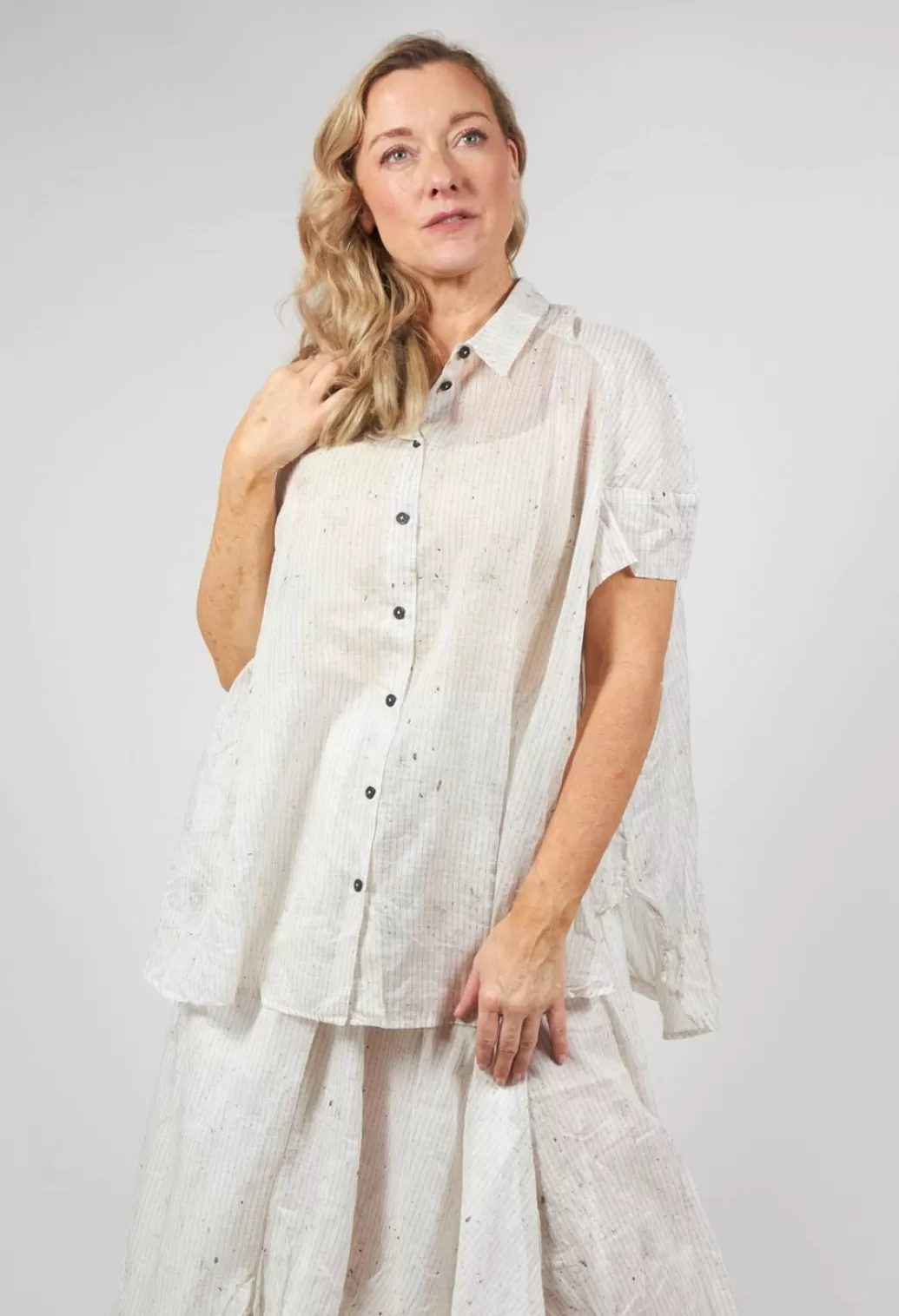 Shirts & Blouses^Rundholz Black Label Oversized Short Sleeved Shirt In Pearl Stripe