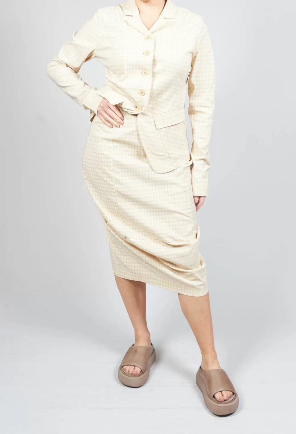 Skirts^Rundholz Black Label Pencil Skirt With Gathering Detail In Corn Check