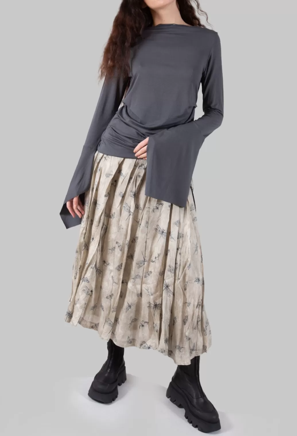 Skirts^Jayko Pleated Lona Skirt In Light Grey