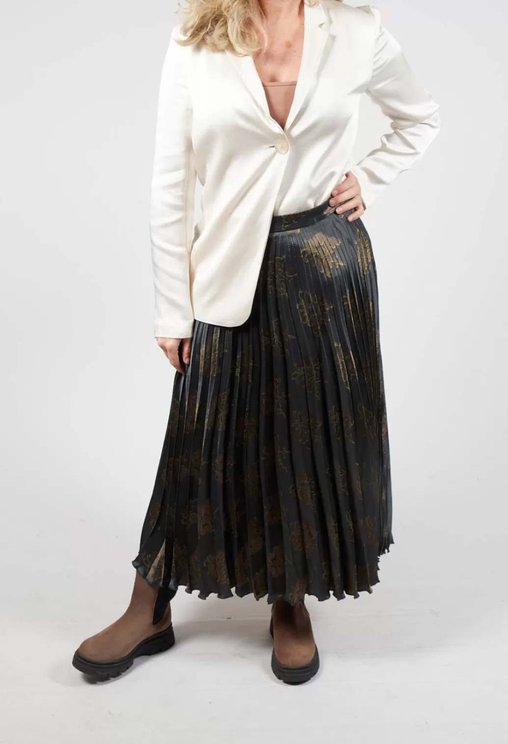 Skirts^Maliparmi Pleated Midi Skirt In Grigio / Moro / Lime