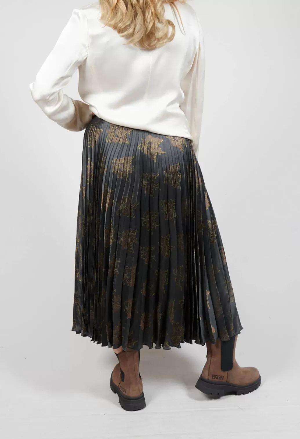 Skirts^Maliparmi Pleated Midi Skirt In Grigio / Moro / Lime