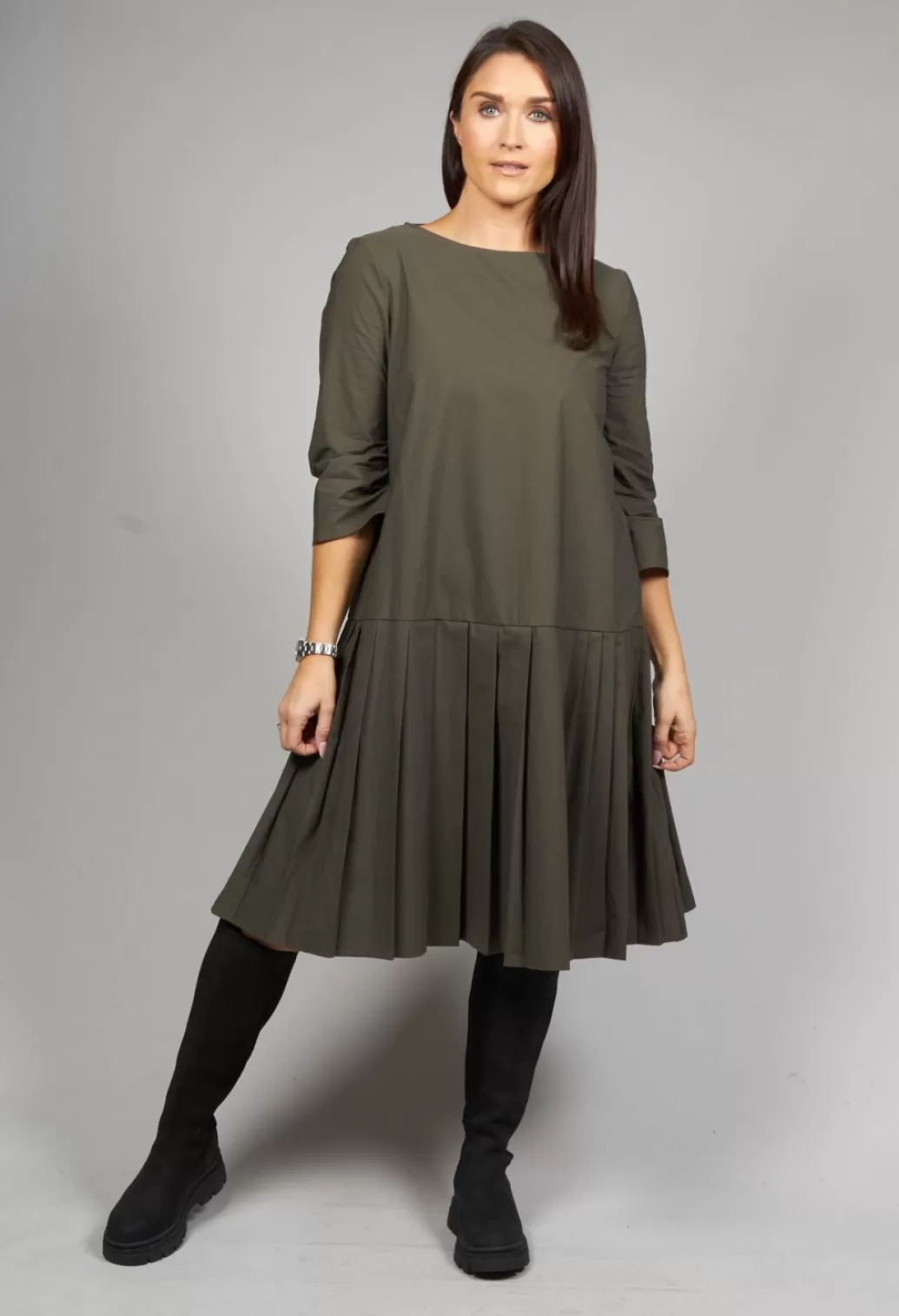 Dresses^Apuntob Pleated Shift Dress In Military Green