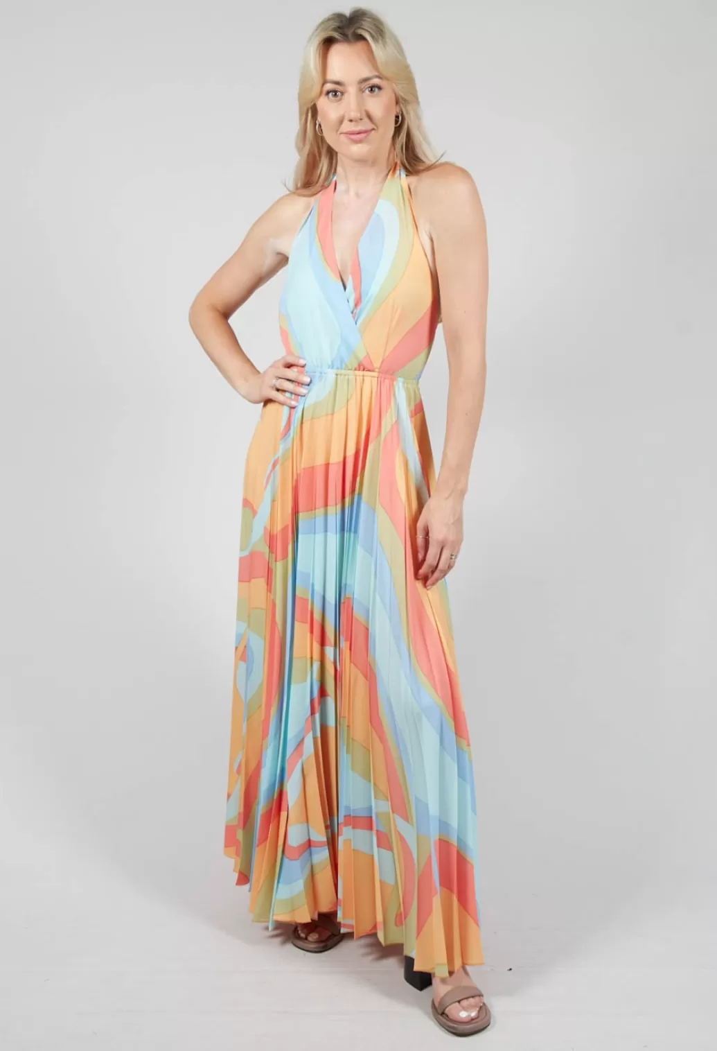 Dresses^Beatrice B Pleated Silk Maxi Dress In Shades Print