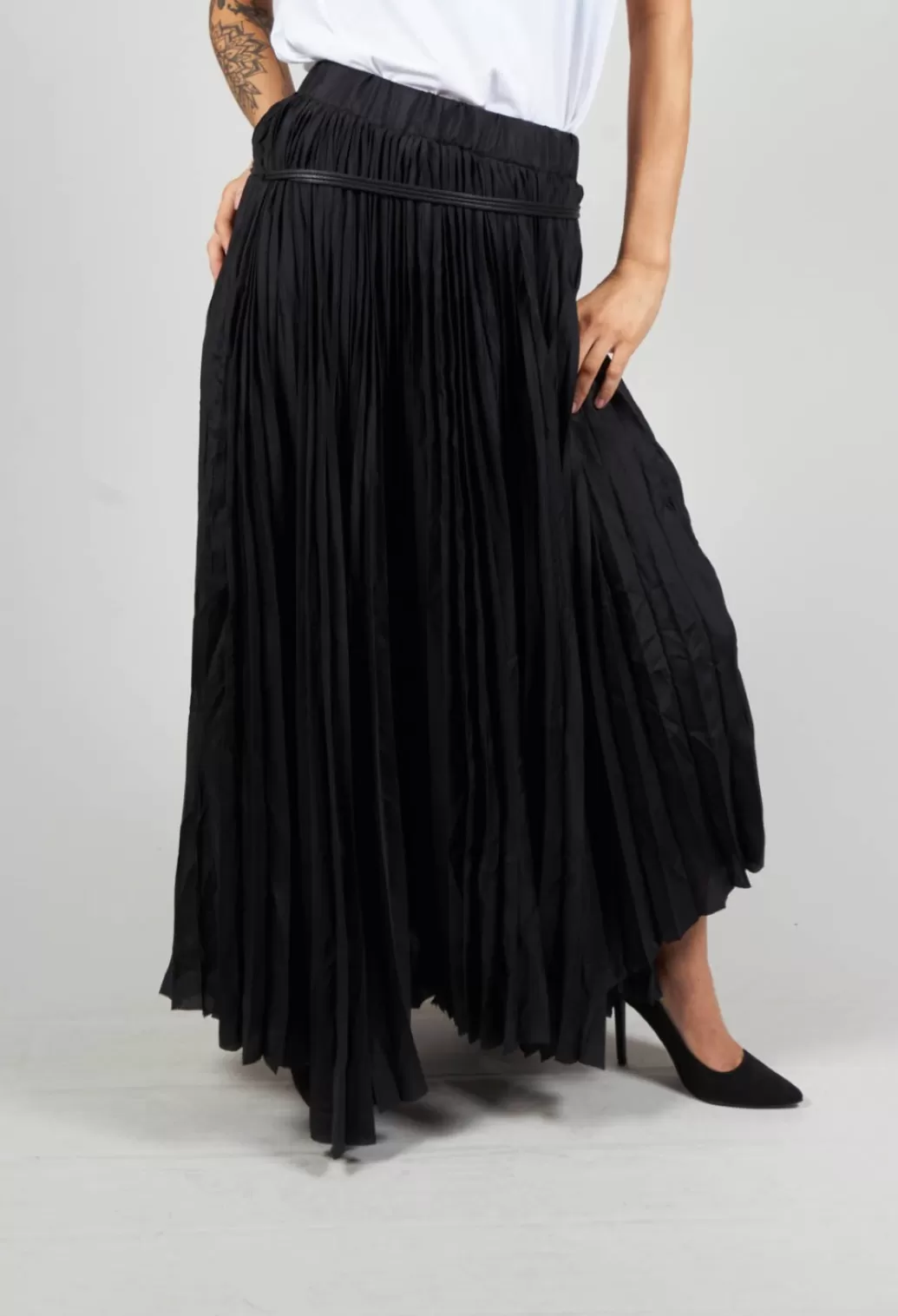 Skirts^Nostra Santissima Pleated Skirt With Asymmetric Hem In Black