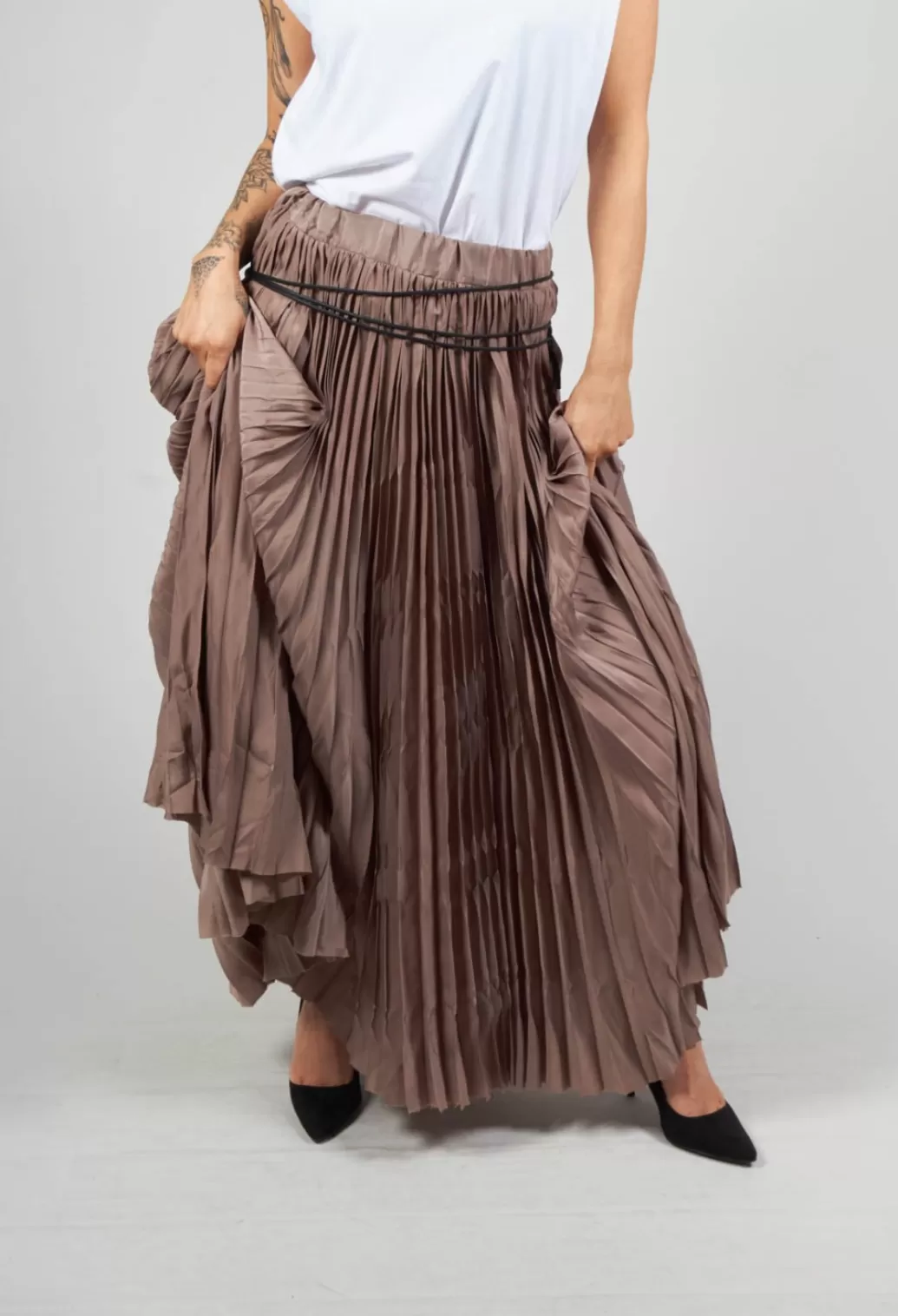 Skirts^Nostra Santissima Pleated Skirt With Asymmetric Hem In Brown