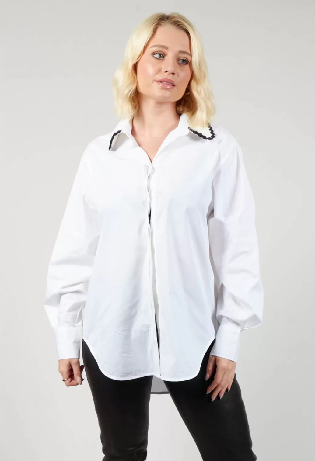 Shirts & Blouses^Beatrice B Poplin Cotton Shirt With Knitted Collar In White