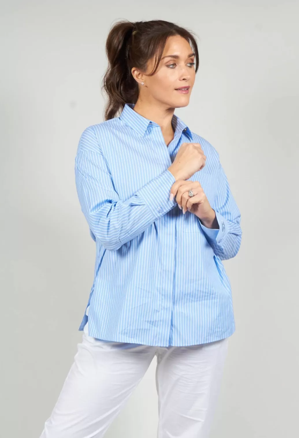 Shirts & Blouses^Maliparmi Poplin Shirt In Azzurro / Bianco