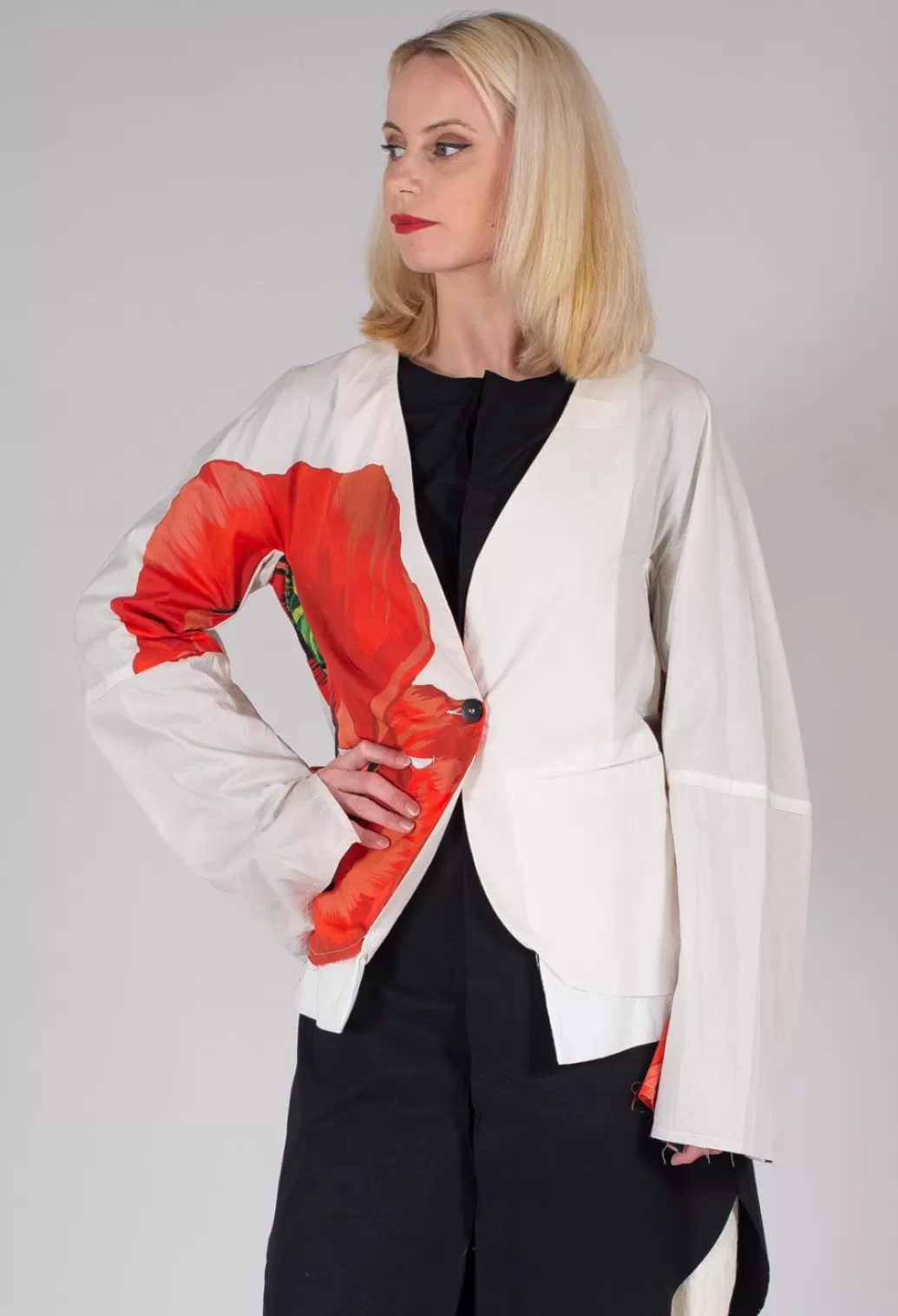 Jackets^Marc Point Poppy Print Jacket In White And Red