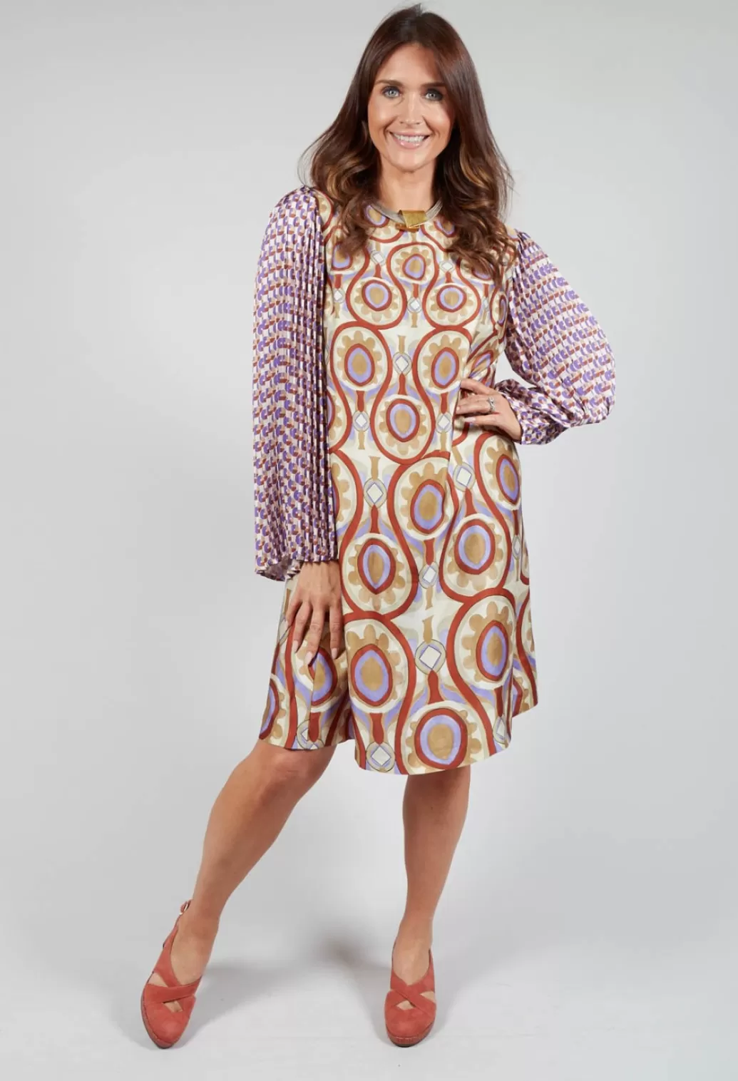 Dresses^Maliparmi Printed Shift Dress In Beige/Malva