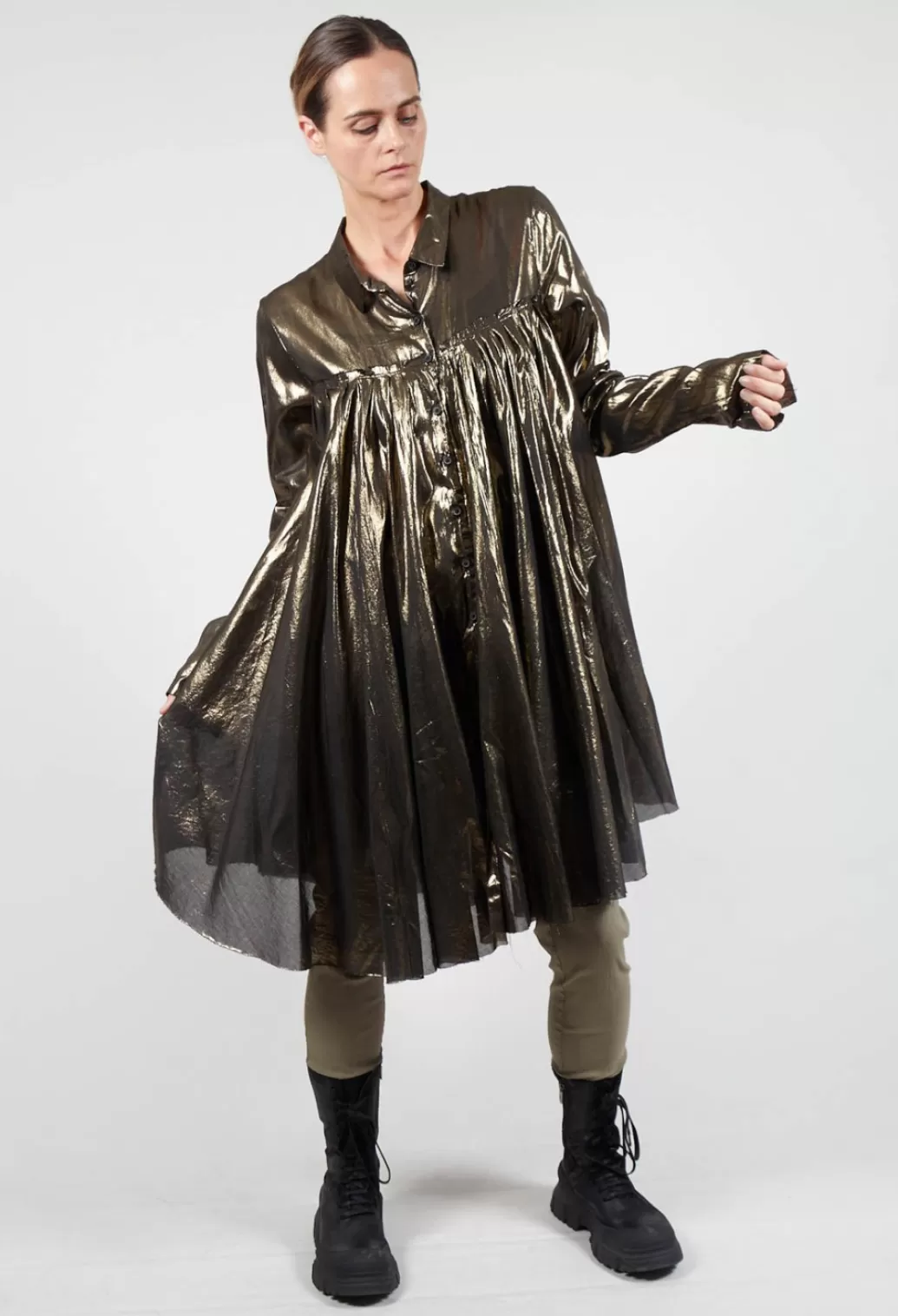 Dresses^Rundholz Dip Raw Edge Shirt Dress In Gold Black