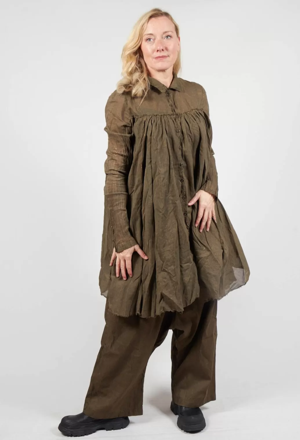 Dresses^Rundholz Dip Raw Edge Shirt Dress In Gold Khaki