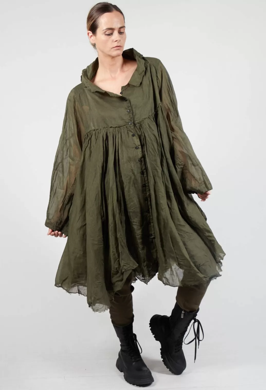 Dresses^Rundholz Dip Raw Hemmed Long Sleeved Shirt Dress In Olive