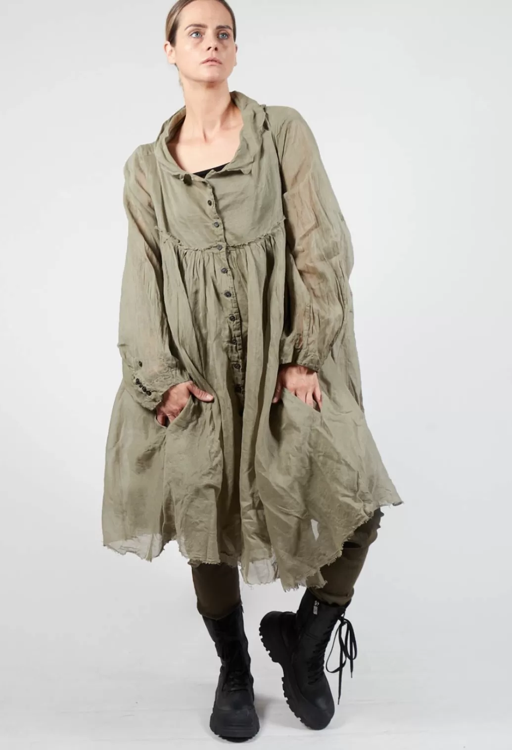 Dresses^Rundholz Dip Raw Hemmed Long Sleeved Shirt Dress In Schilf