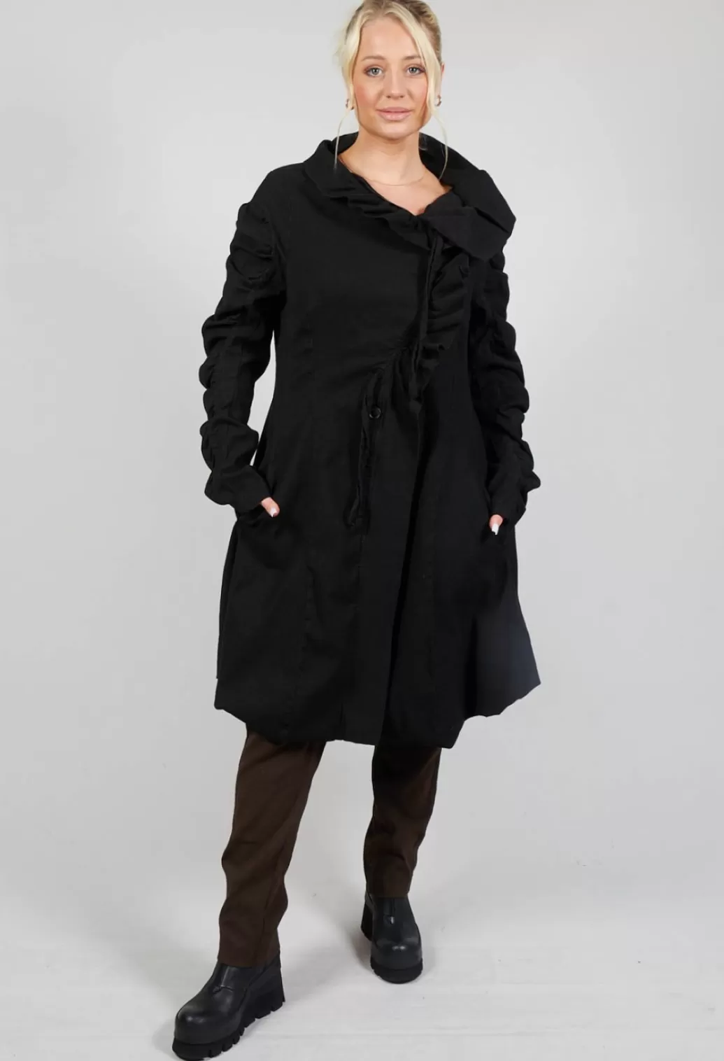 Coats^Rundholz Mainline Ruched Detail Coat In Black