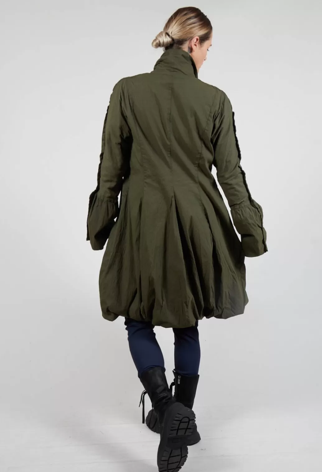 Coats^Rundholz Dip Ruched Fabric Collar Coat With Statement Sleeves In Olive