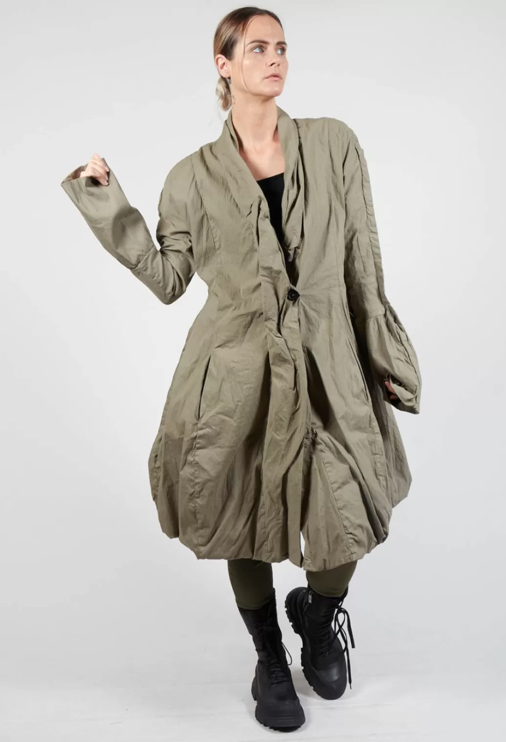 Coats^Rundholz Dip Ruched Fabric Collar Coat With Statement Sleeves In Schilf