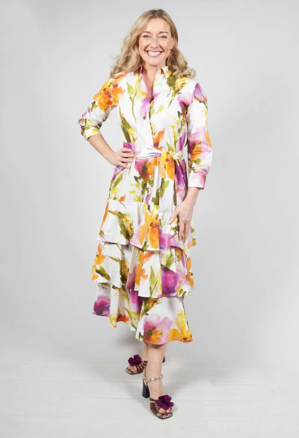 Dresses^Sara Roka Ruffled Maxi Dress In Watercolor Flowers