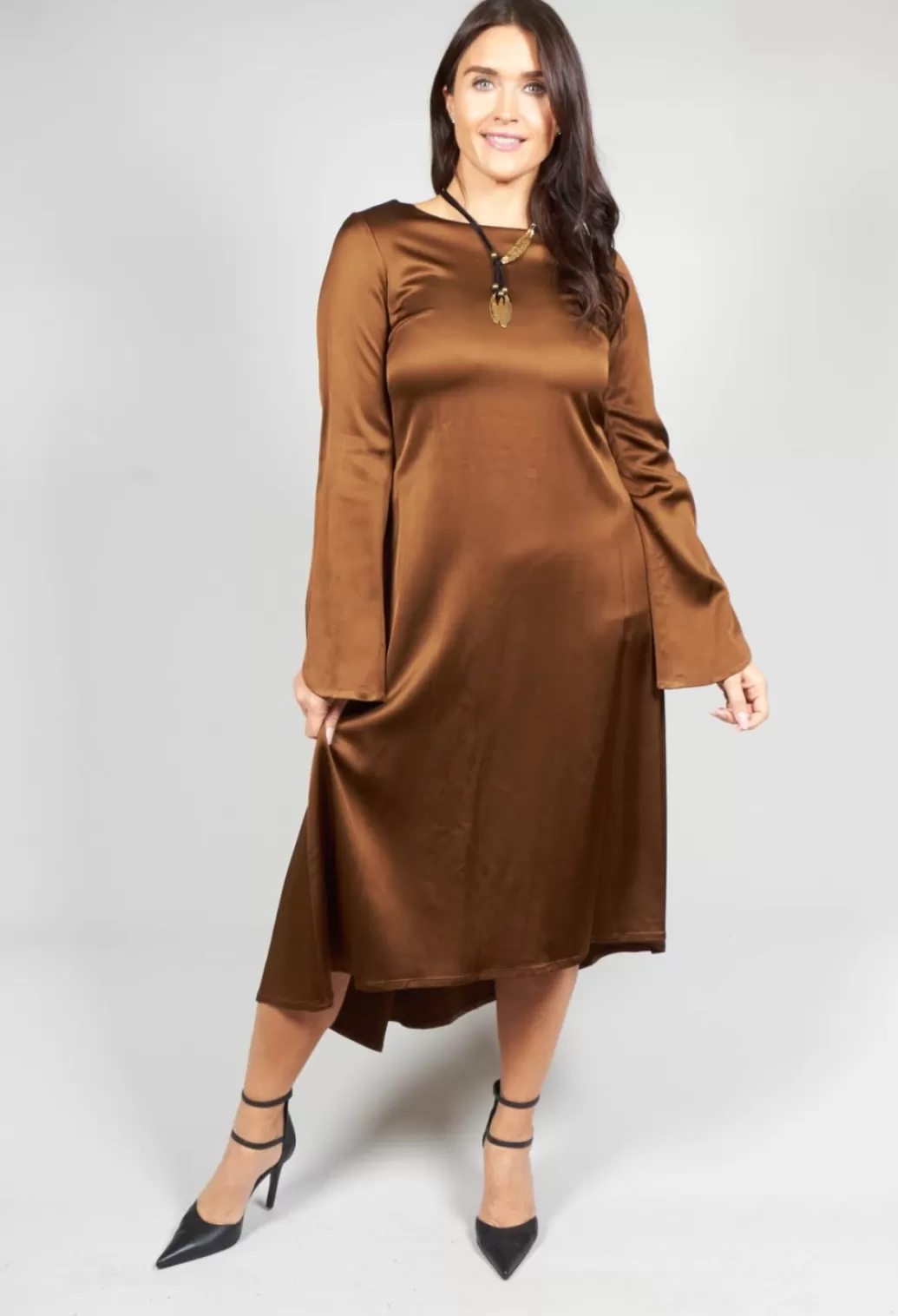 Dresses^Malloni Satin Midi Dress In Azzurrite Tobacco