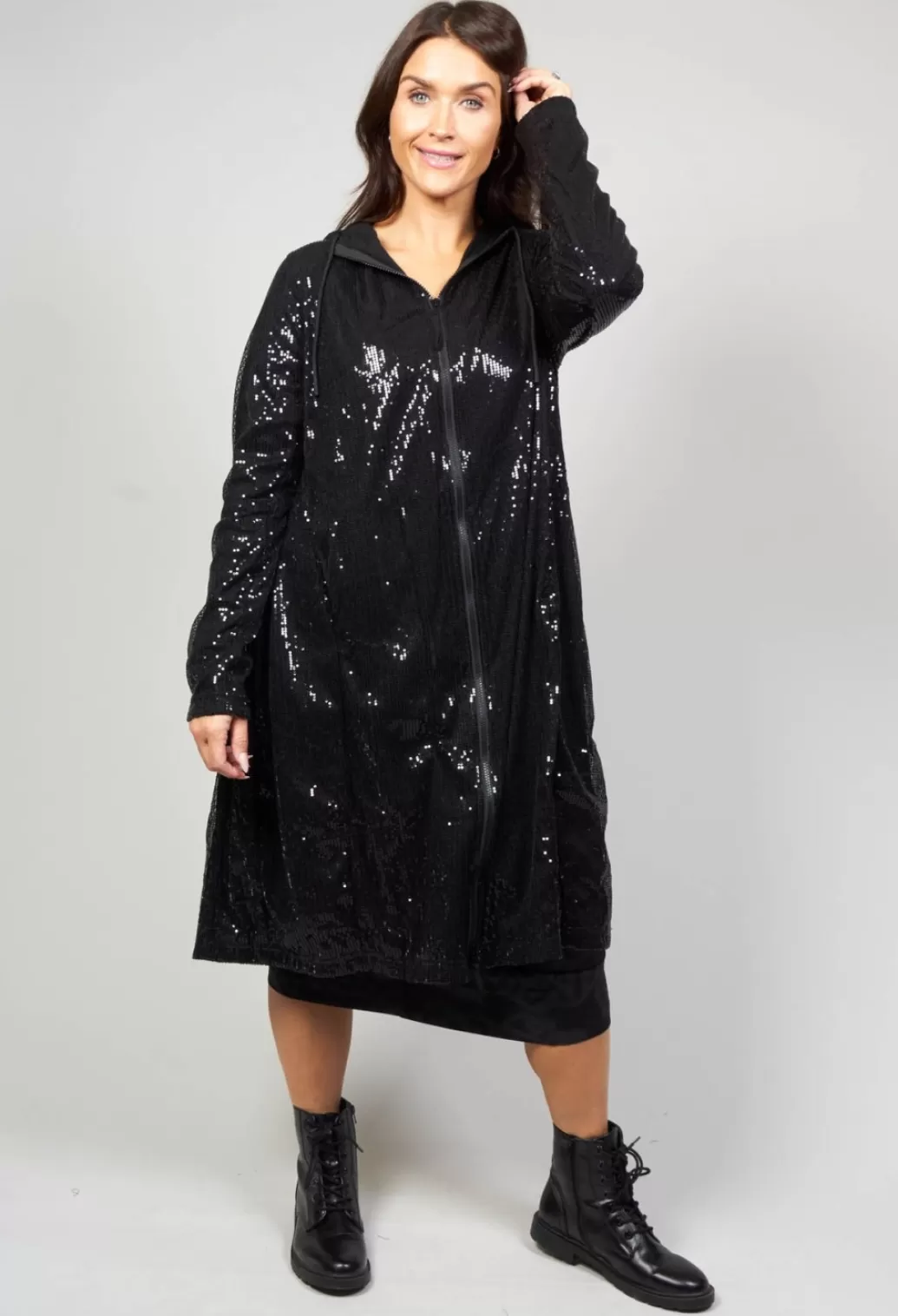 Coats^Rundholz Black Label Sequin Fabric Hooded Coat In Black