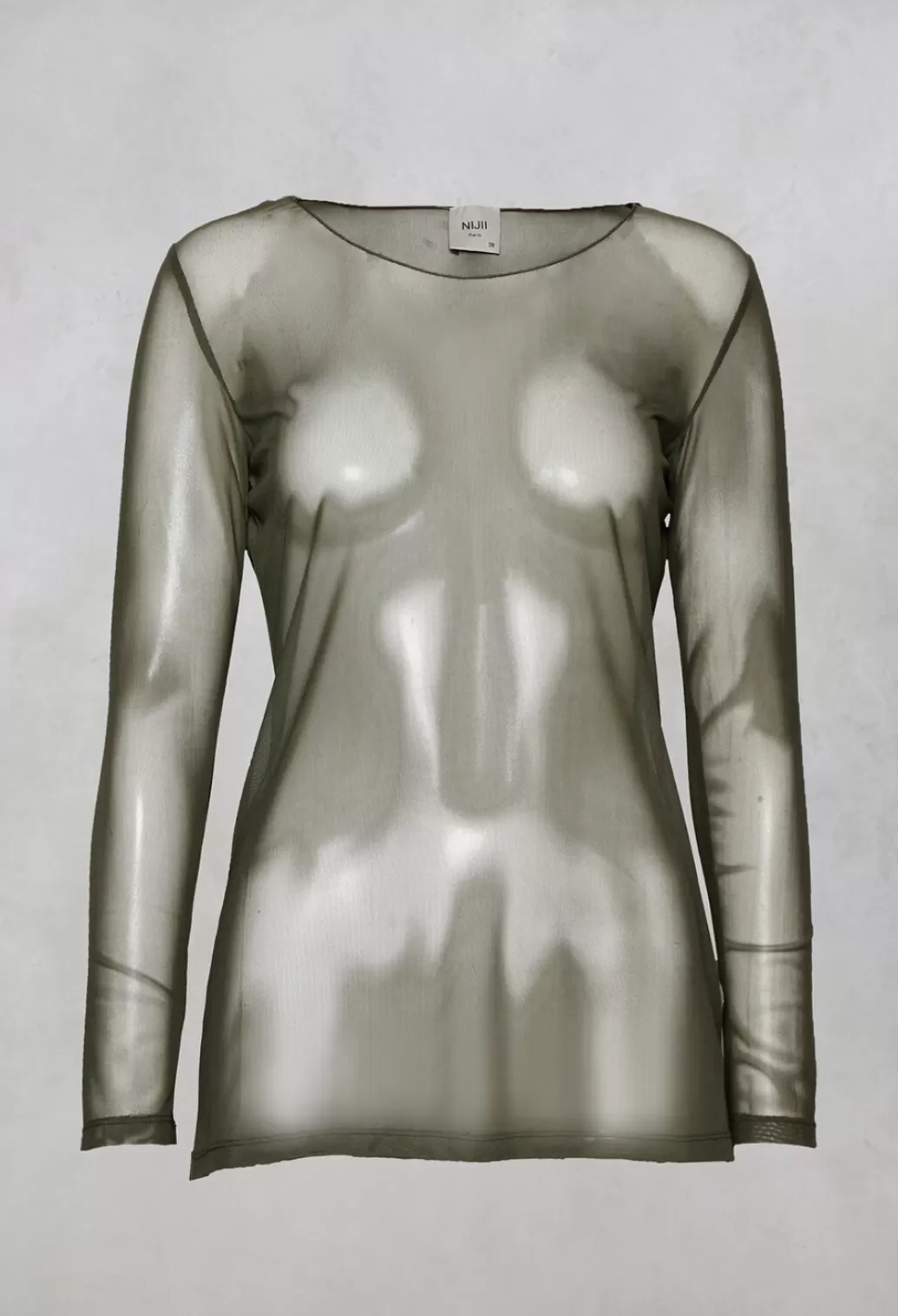 Shirts & Blouses^Nijii Sheer Jersey Top With Long Sleeves In Khaki