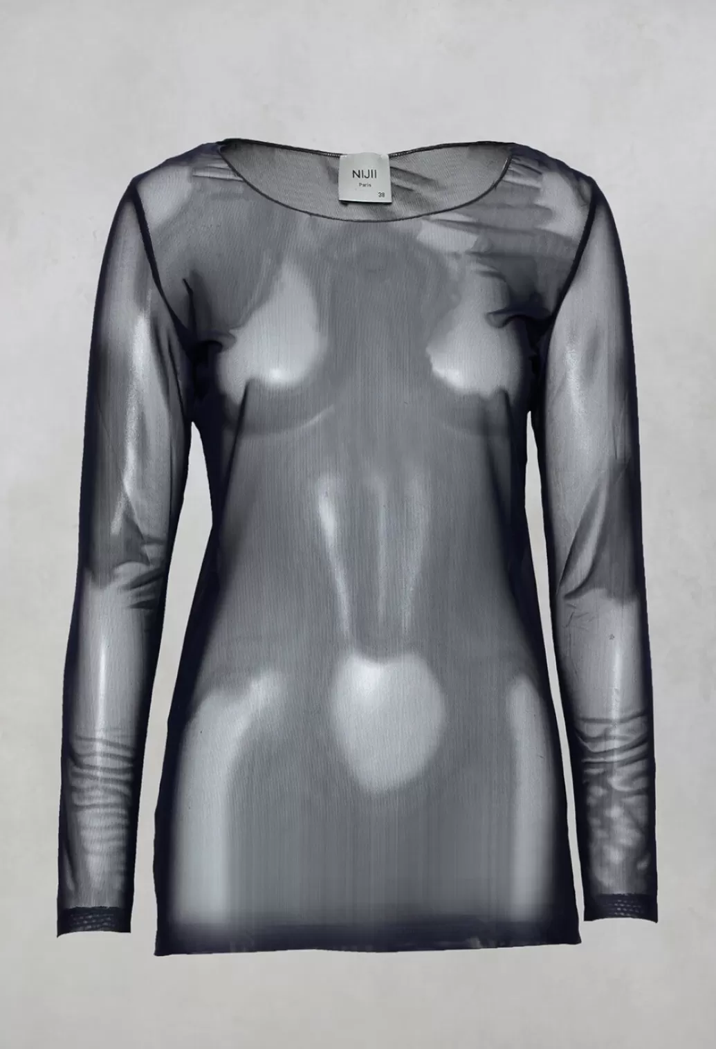 Shirts & Blouses^Nijii Sheer Jersey Top With Long Sleeves In Navy