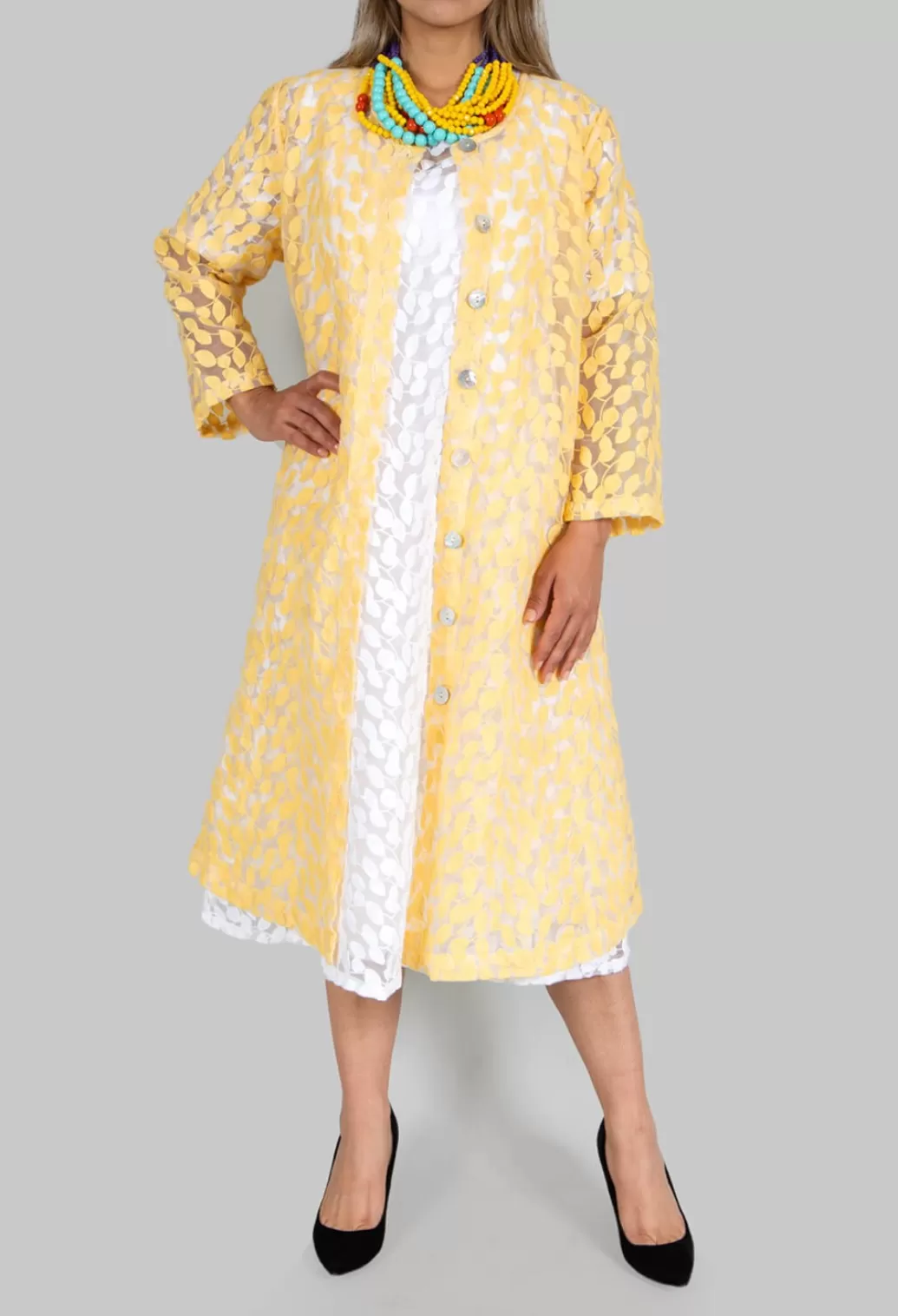 Coats^Out of Xile Sheer Printed Midi Coat With Button Front In Sorbet