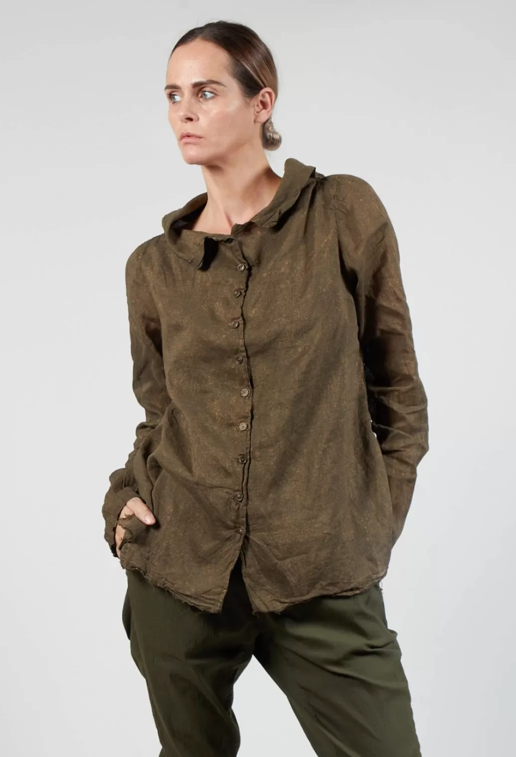 Dresses^Rundholz Dip Shimmer Button Up Blouse In Gold Khaki