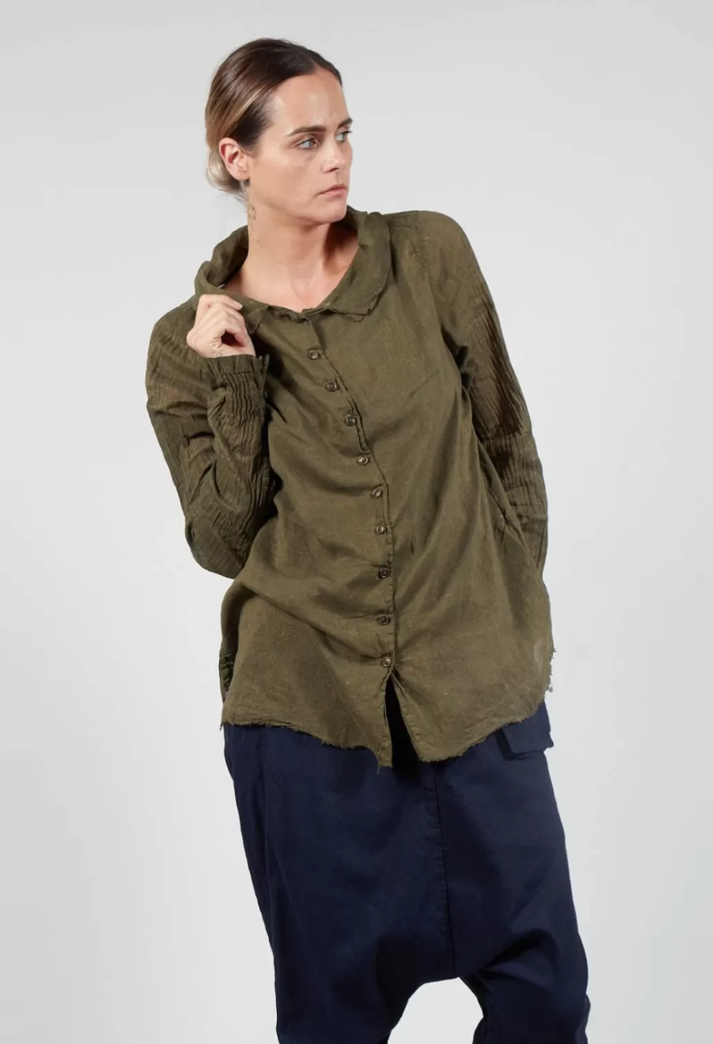 Dresses^Rundholz Dip Shimmer Button Up Blouse In Gold Olive