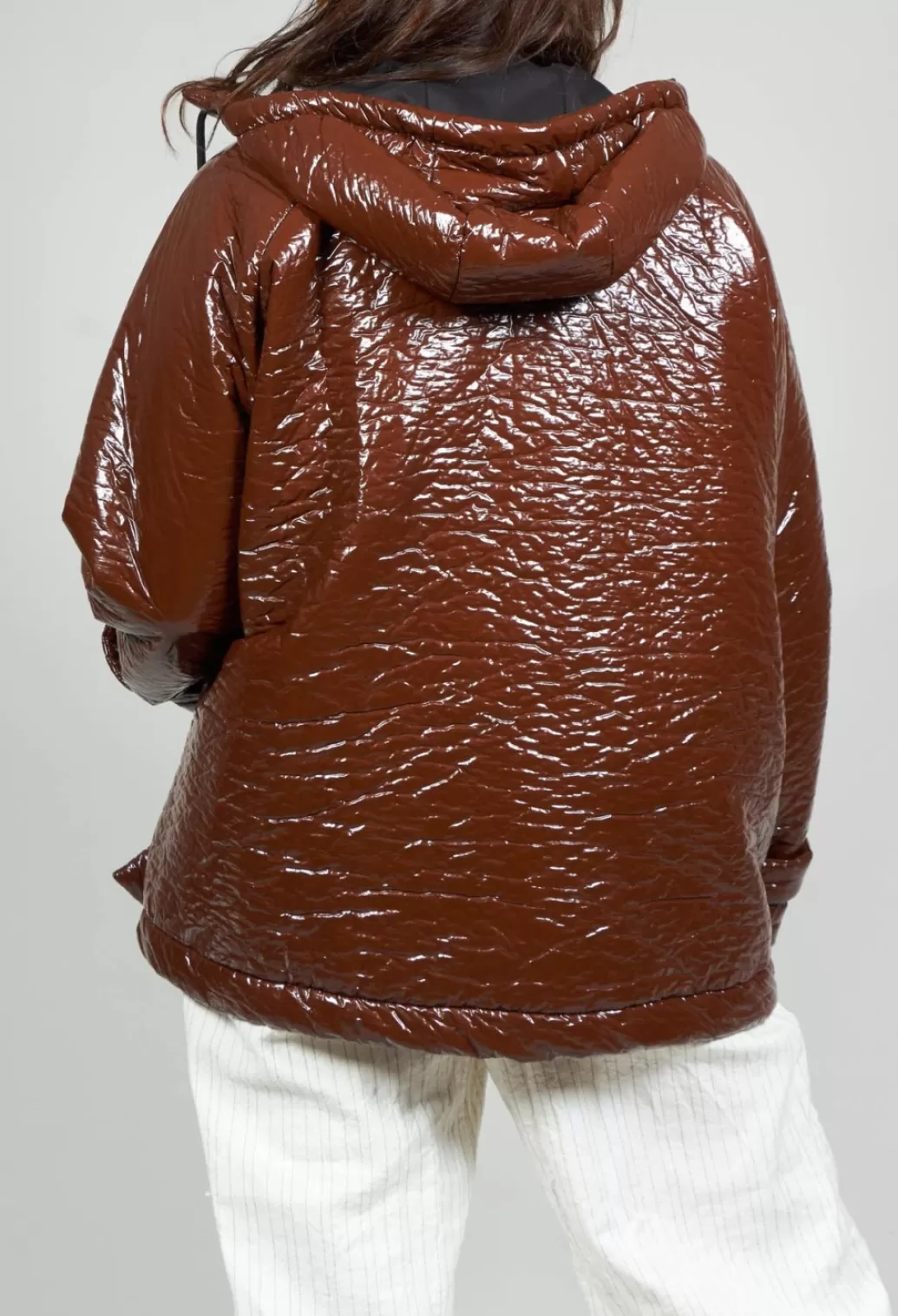 Jackets^Collectors Club Short A Line Jacket With Hood In Glossy Mahony