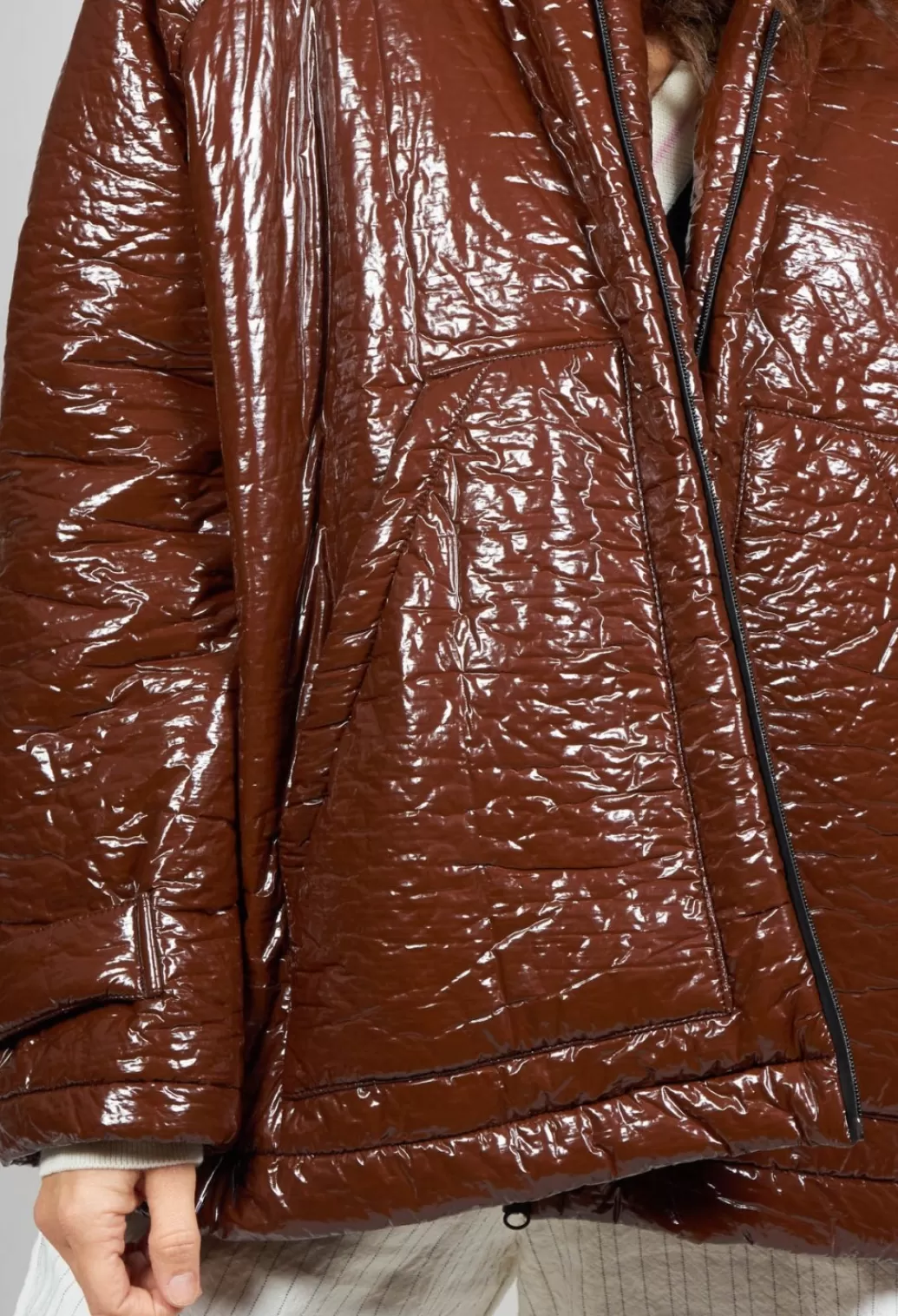 Jackets^Collectors Club Short A Line Jacket With Hood In Glossy Mahony