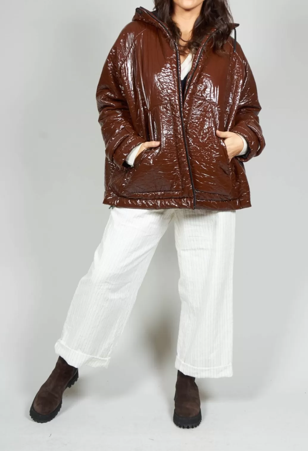 Jackets^Collectors Club Short A Line Jacket With Hood In Glossy Mahony