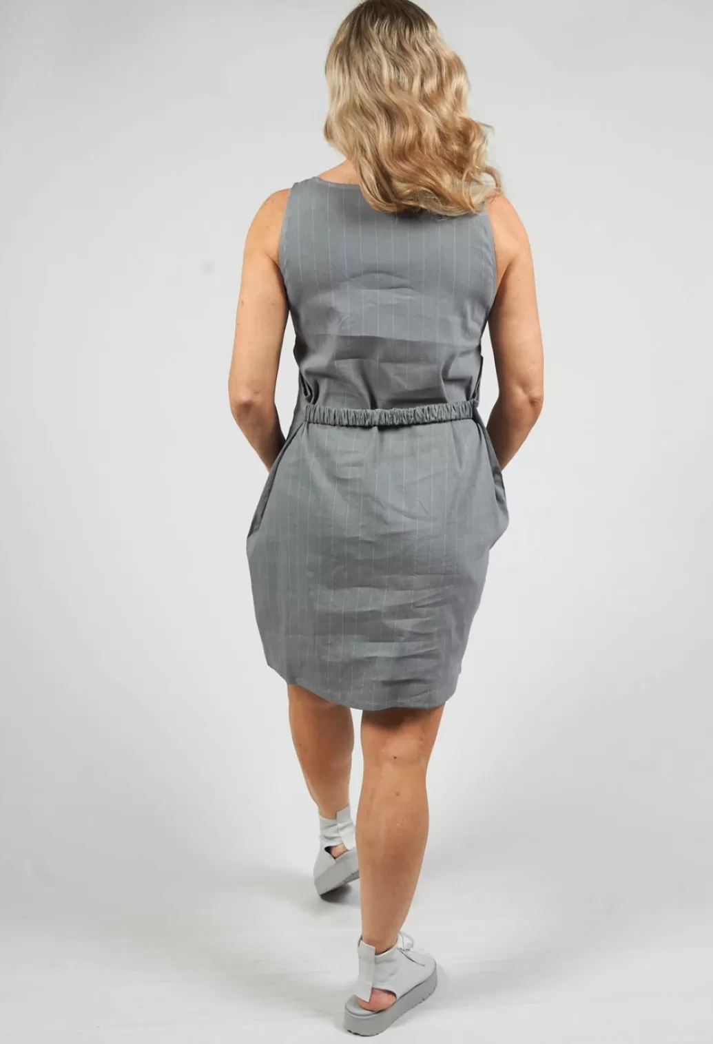 Dresses^Sarah Pacini Short Pinstripe Dress With Elasticated Belt In Grey