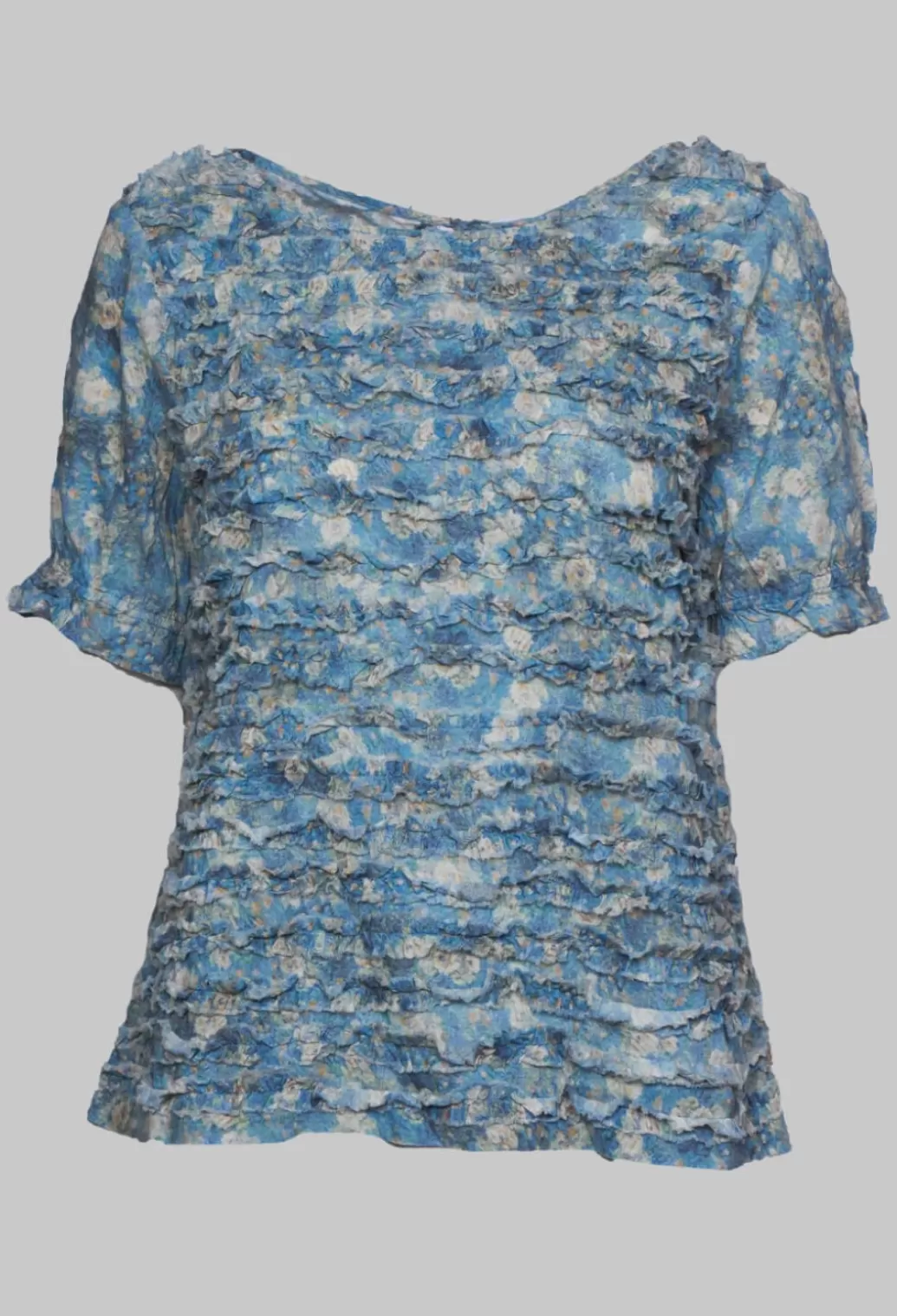 Shirts & Blouses^Ewa I Walla Short Sleeve Top With Ruffle Front In Blue Flower
