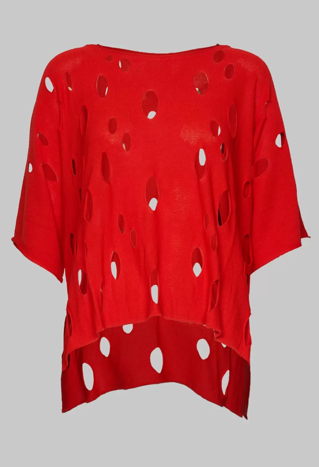 Jumpers^Philomena Christ Short Sleeved Jumper With Hole Detail In Red