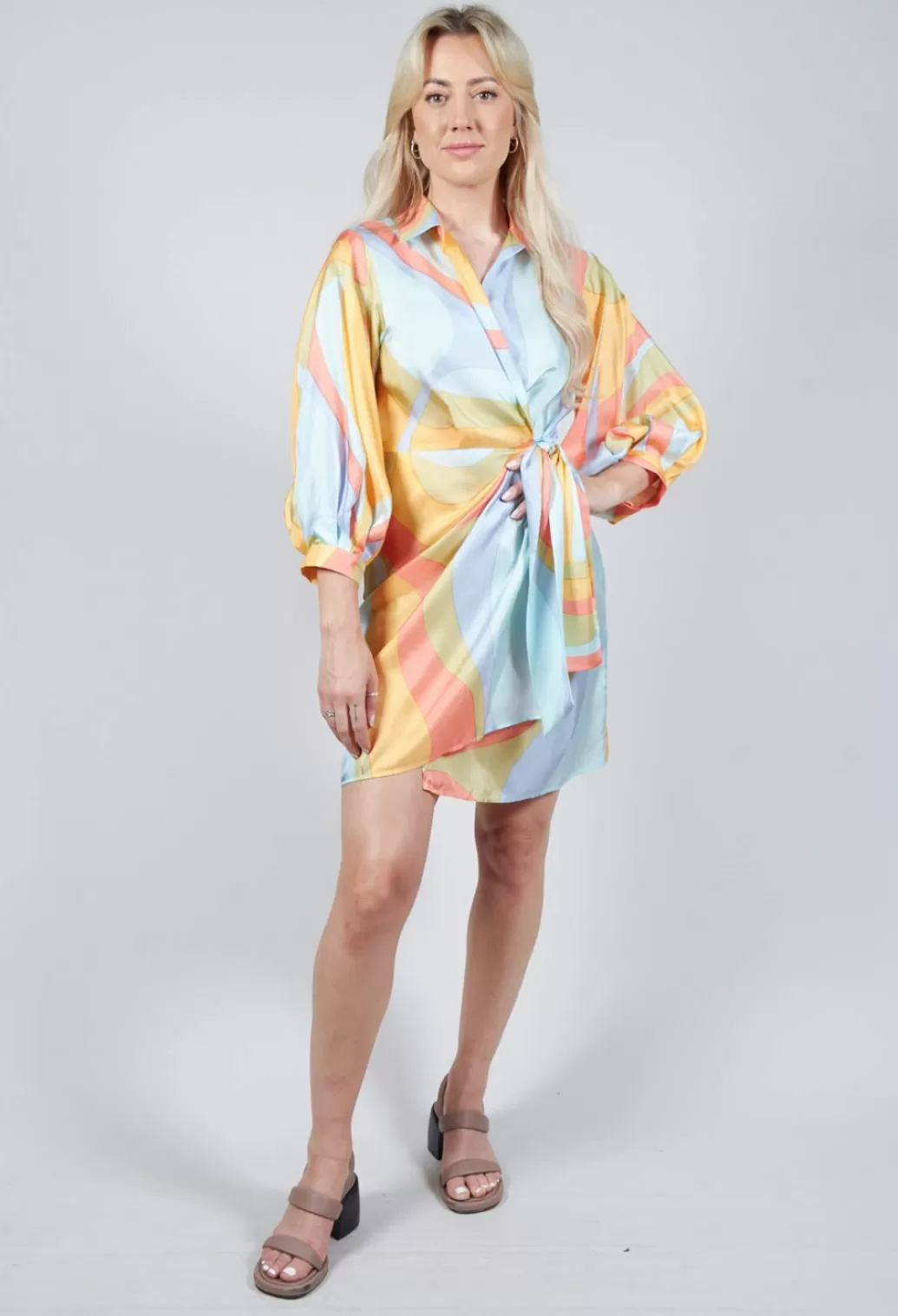 Dresses^Beatrice B Short Wrap Over Silk Dress In Shades Print