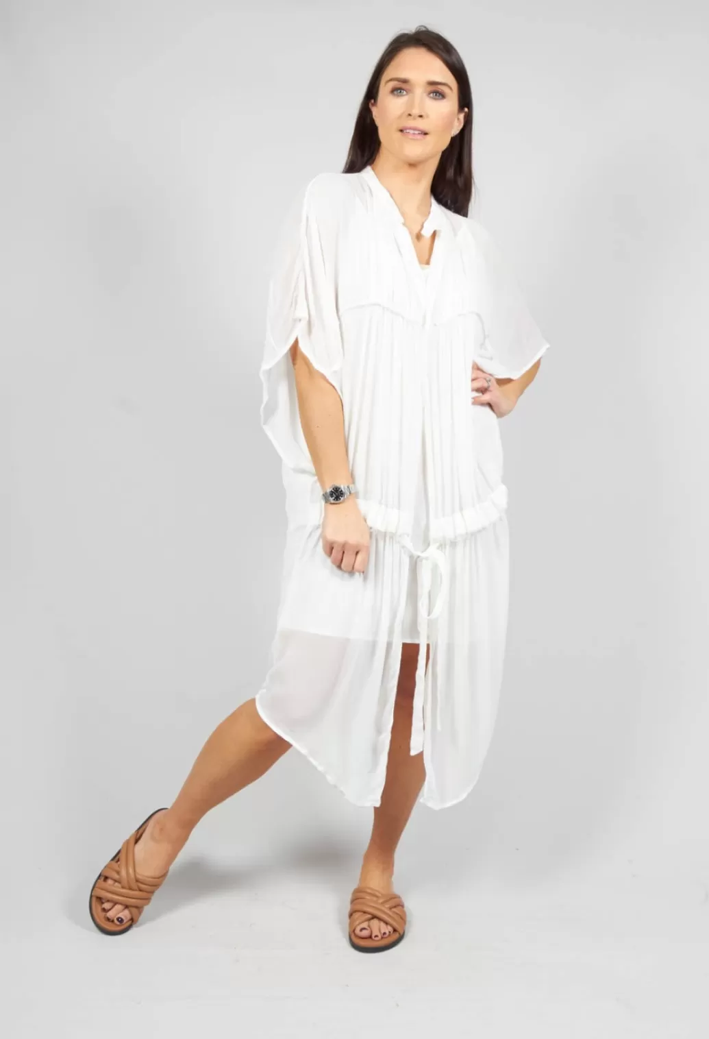 Dresses^Umit Unal Silk Chiffon Shirt Dress In Off White