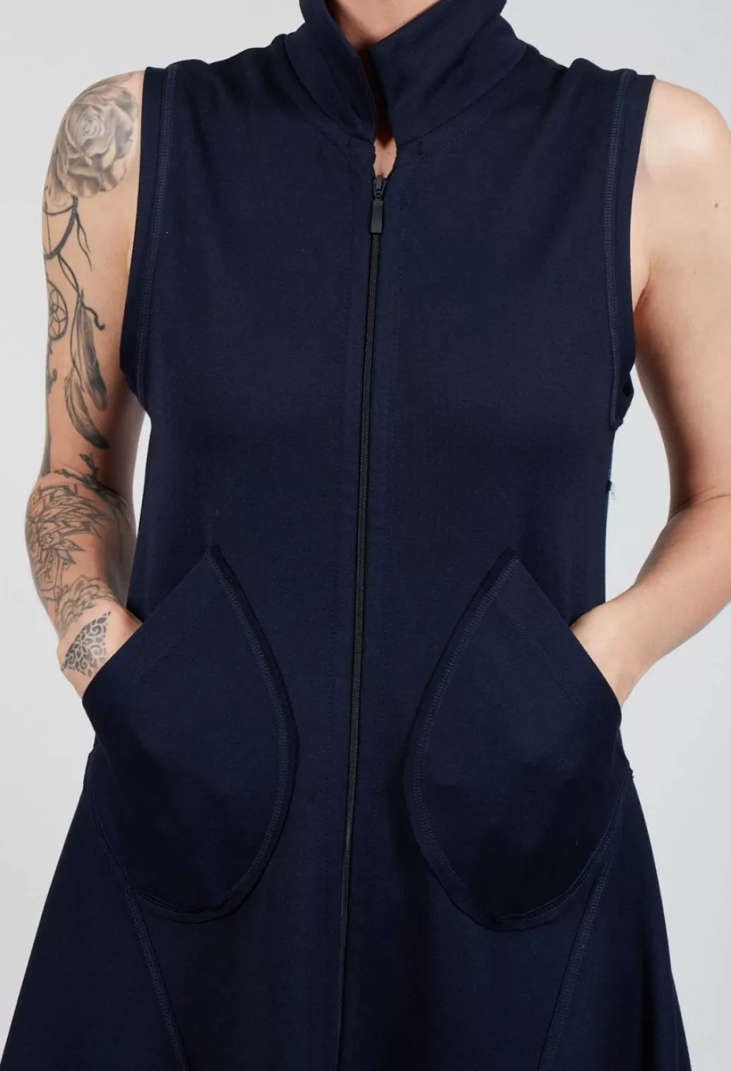 Dresses^Xenia Design Sleeveless A Line Dress With Front Zip In Dark Blue