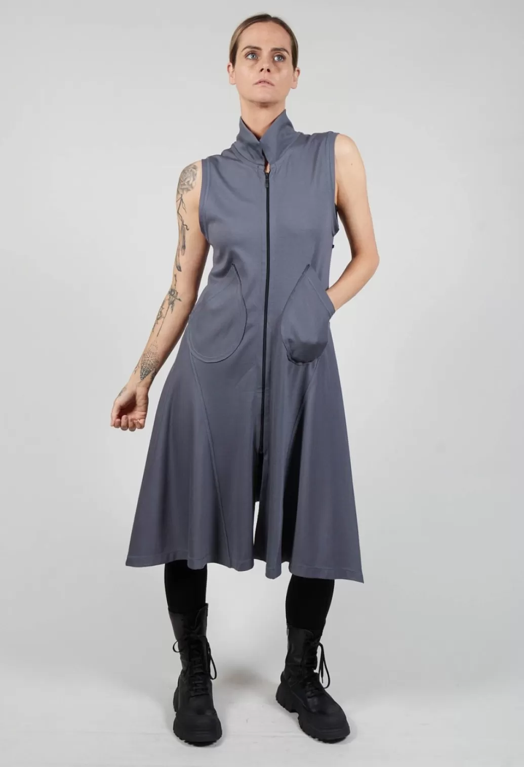 Dresses^Xenia Design Sleeveless A Line Dress With Front Zip In Grey