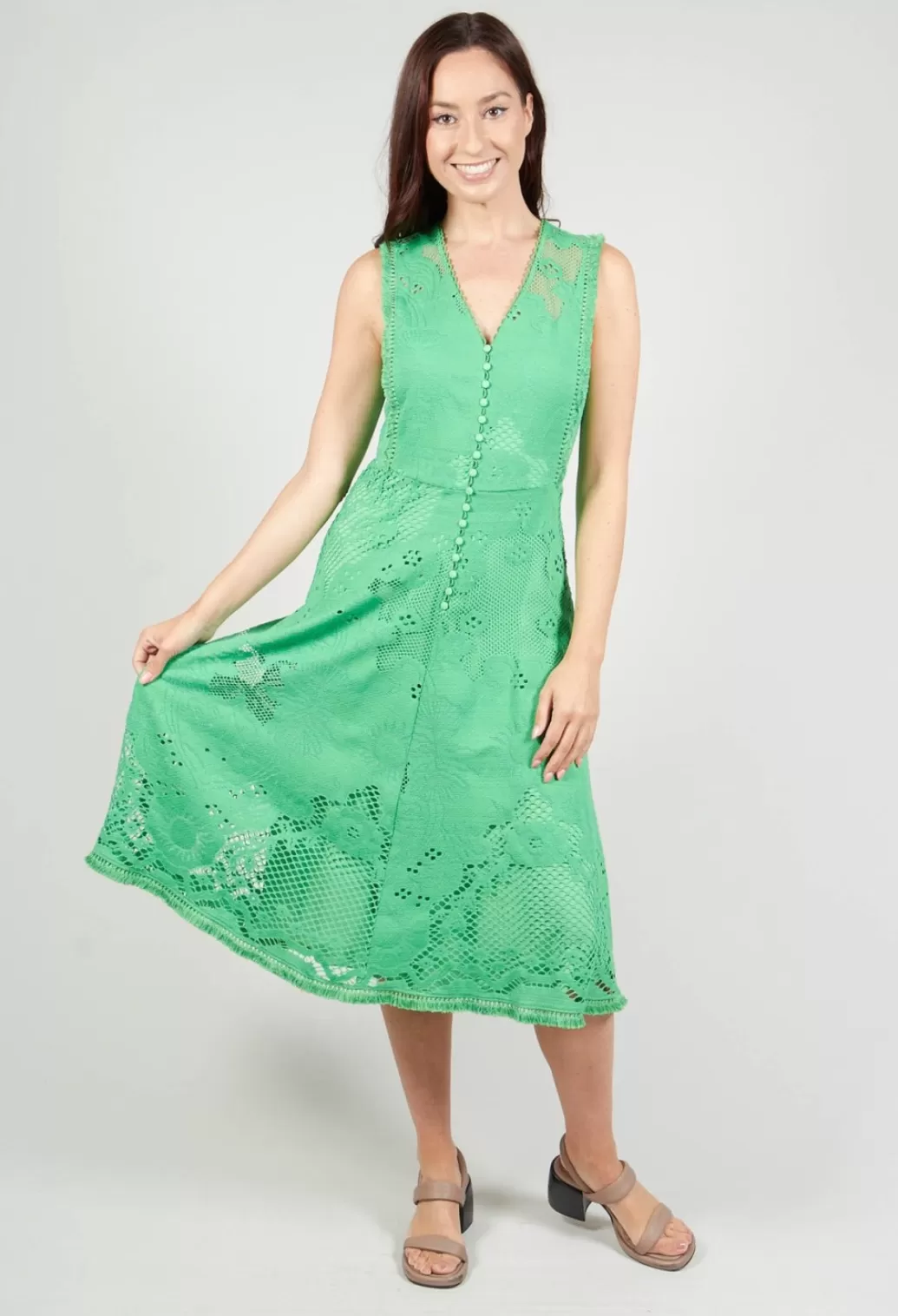 Dresses^Beatrice B Sleeveless Dress With Lace Overlay In Flash Green