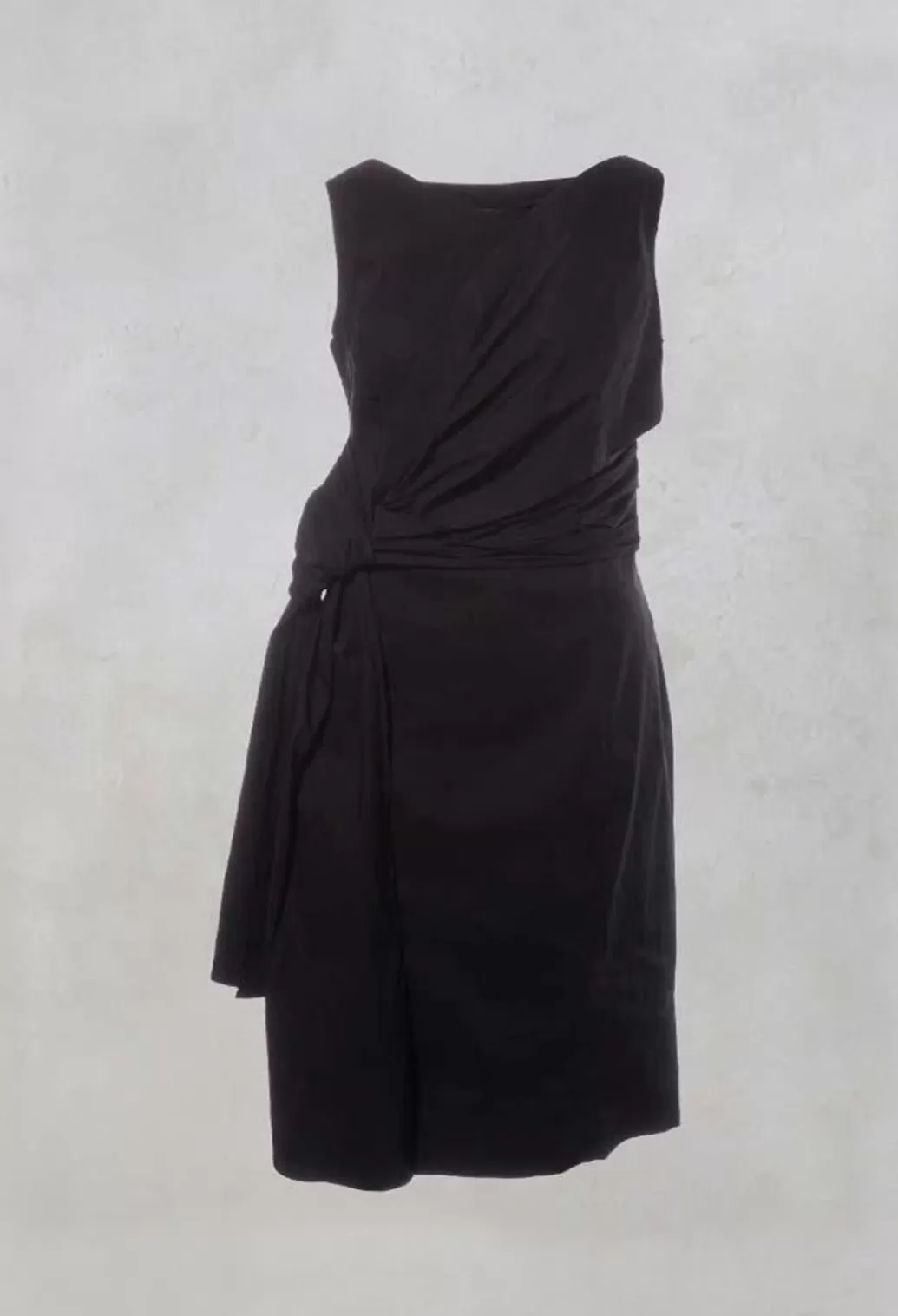 Dresses^Malloni Sleeveless Ruched Dress With Tie Belt In Efesto Nero