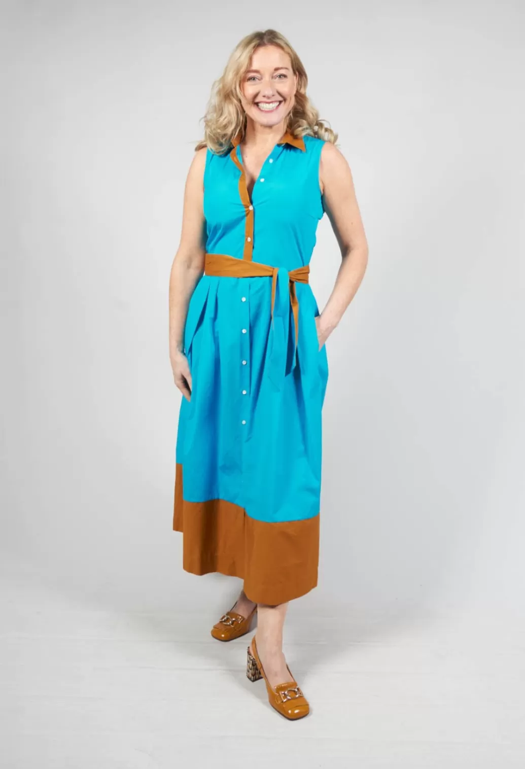 Dresses^Sara Roka Sleeveless Shirt Dress In Blue/Brown