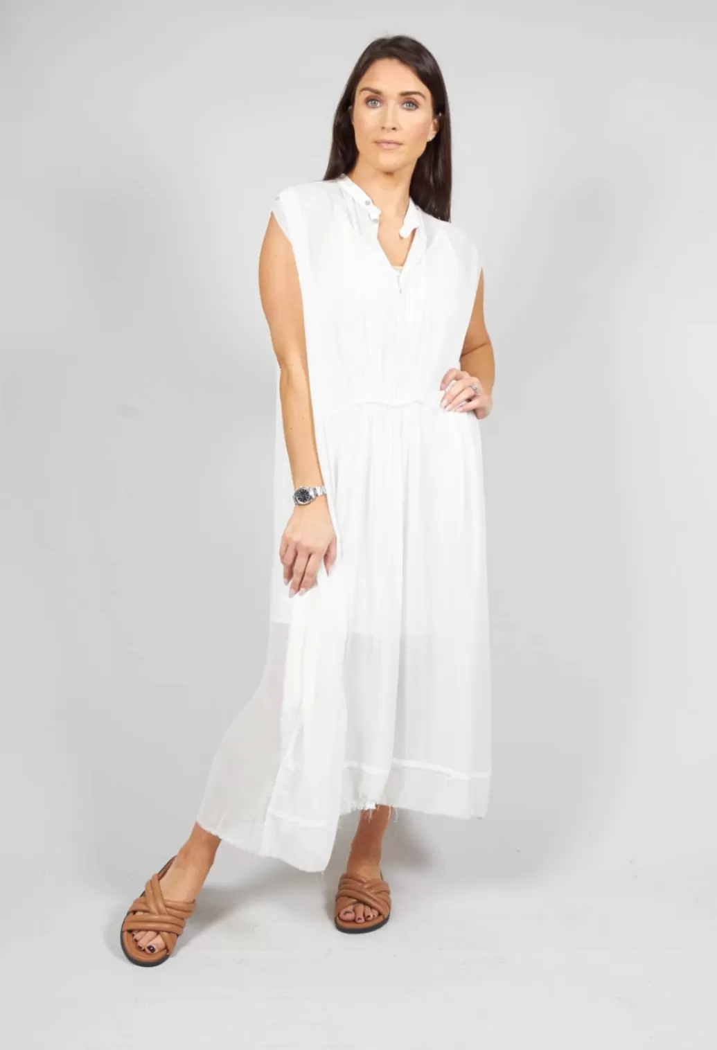 Dresses^Umit Unal Sleeveless Washed Silk Shirt Dress In Off White