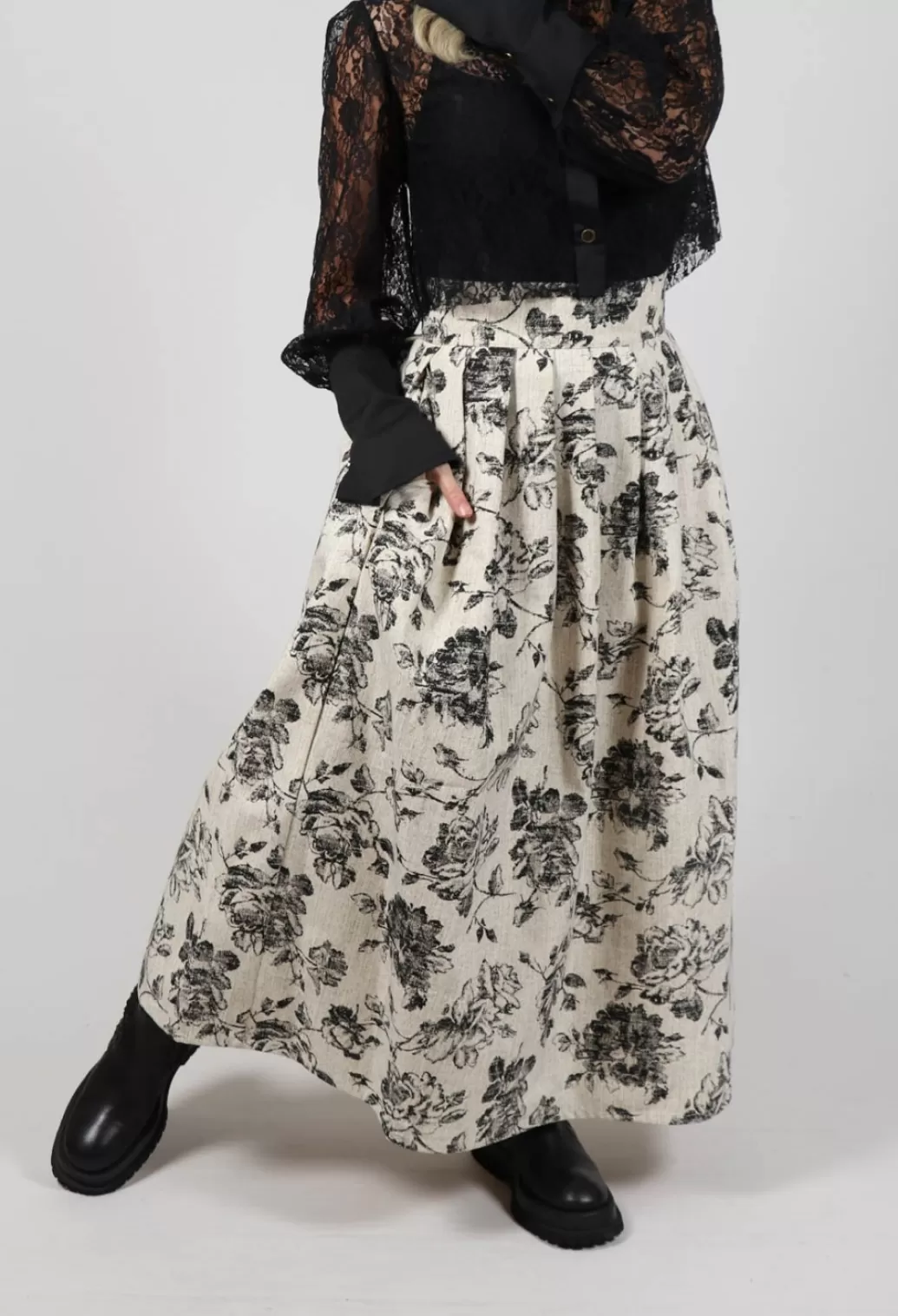Skirts^Another Archive Soft Black Flower Pleated Skirt
