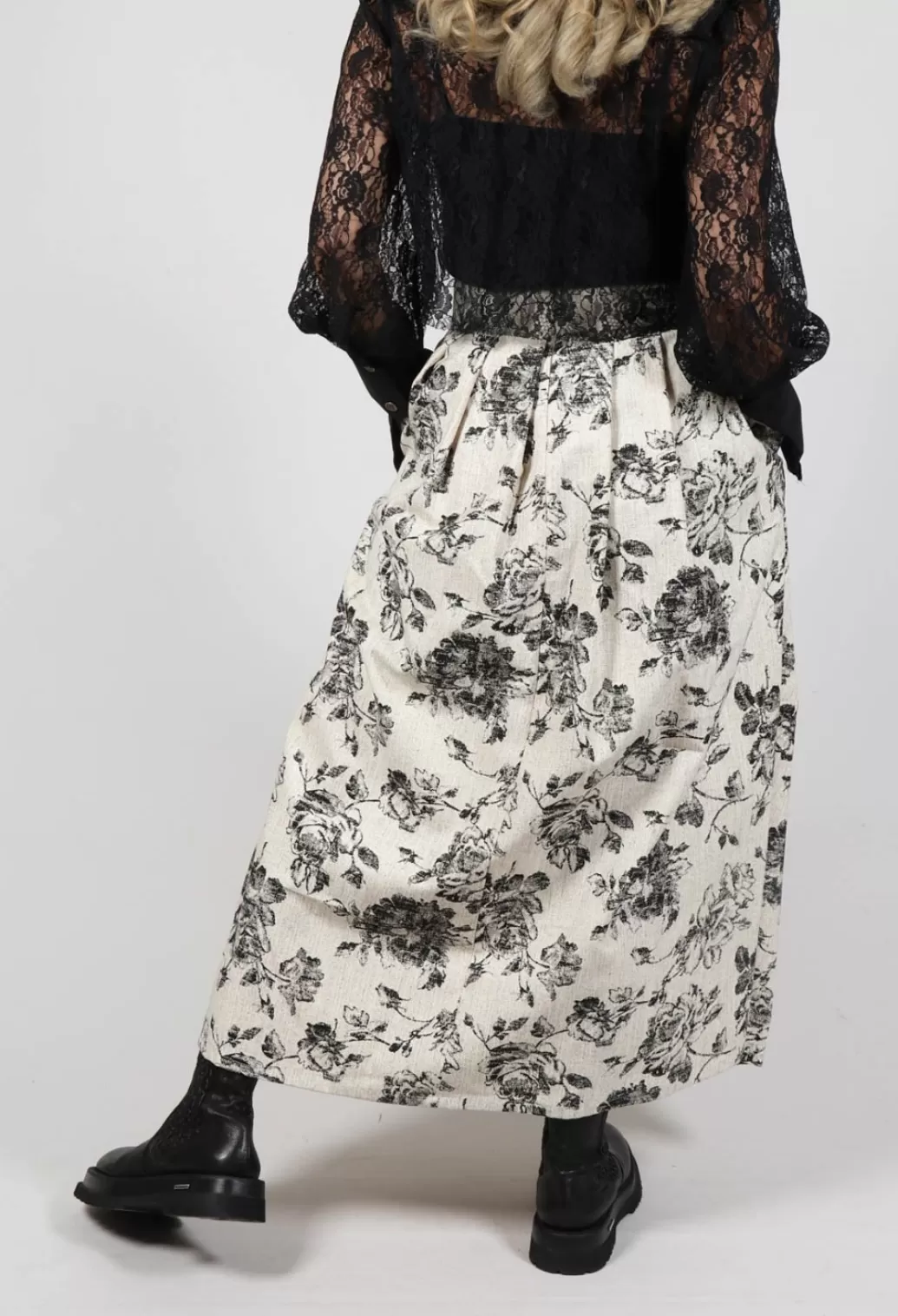 Skirts^Another Archive Soft Black Flower Pleated Skirt