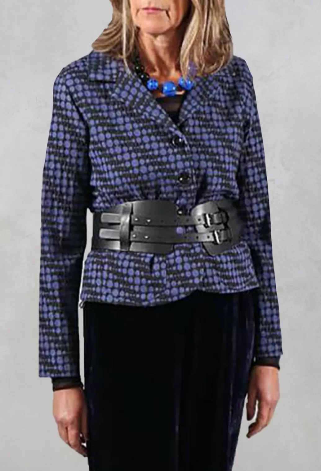 Jackets^Out of Xile Spotty Jacquard Short Jacket With Button Front In Blueberry