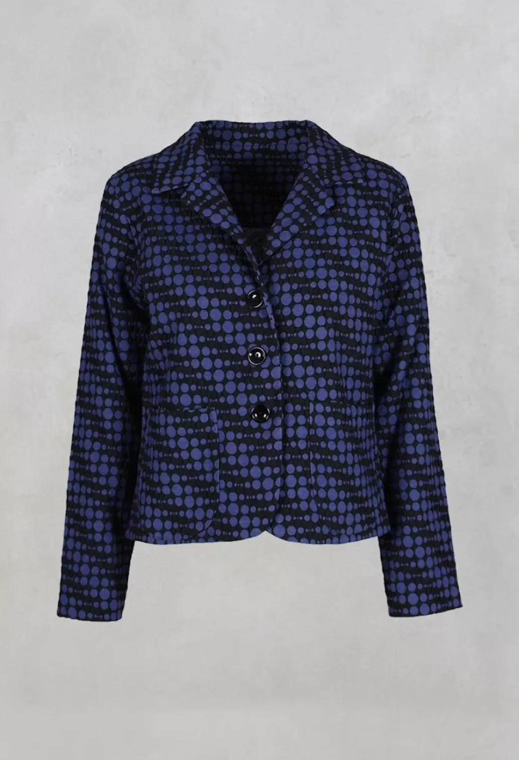 Jackets^Out of Xile Spotty Jacquard Short Jacket With Button Front In Blueberry