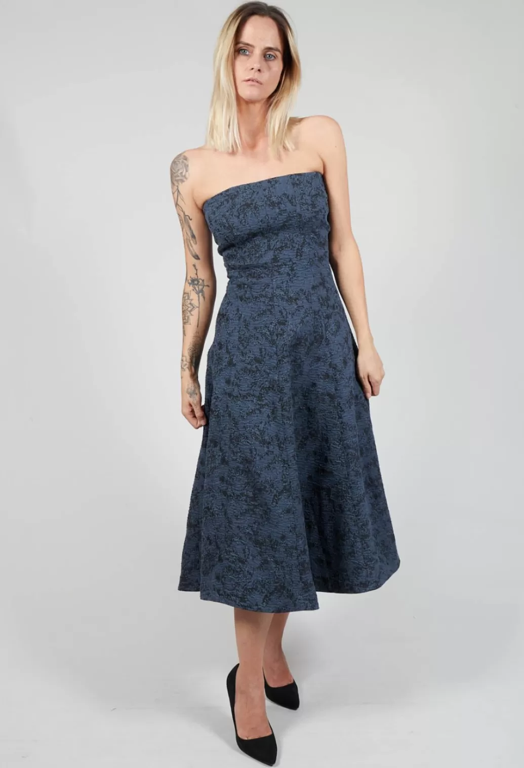 Dresses^Lilith Strapless Dress With Textured Pattern And Flared Skirt In Ink